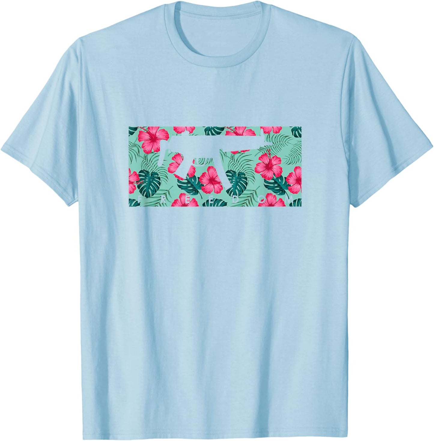Tropical Gun Lover Firearm Beach Hawaiian Gift Aloha MP5 Men Women T-Shirt - T-Shirt | Light Blue