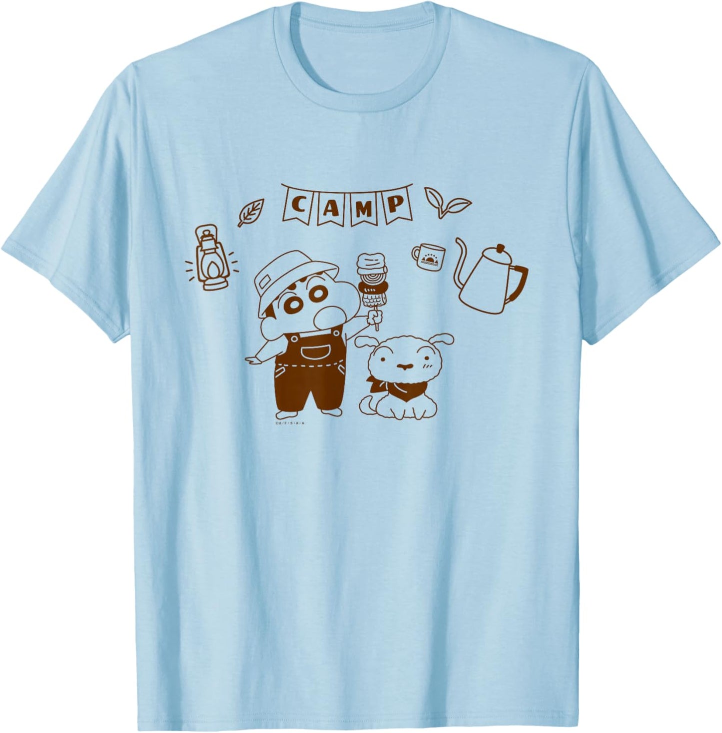 Crayon Shin-chan Nohara Family Camp Shin-chan and Shiro T-Shirt - T-Shirt | Light Blue