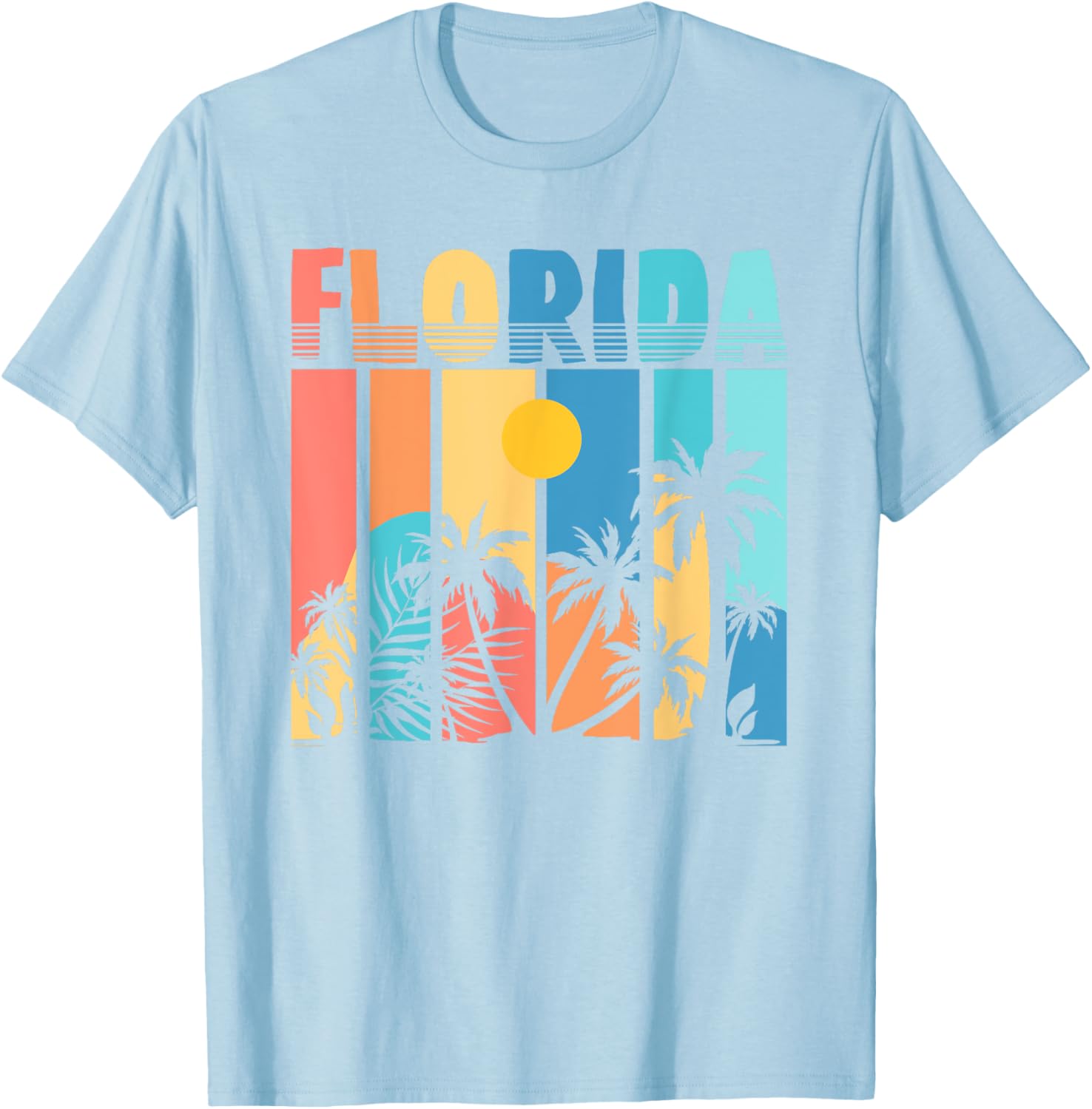 Retro FL Palm Trees Summer Vibes Tropical Miami Florida Men Women Kids T-Shirt - T-Shirt | Light Blue