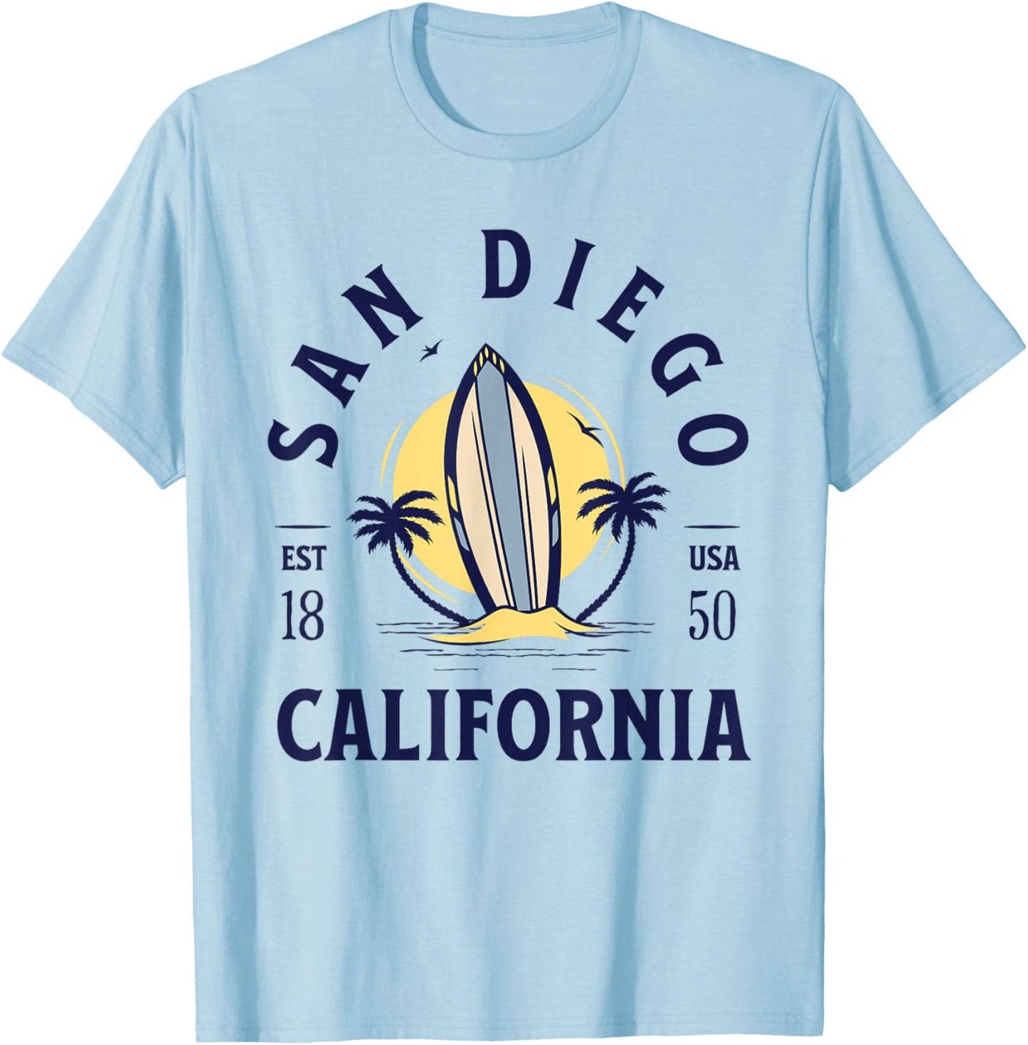 San Diego California Beach Surf Summer Vacation Vintage T-Shirt - T-Shirt | Light Blue