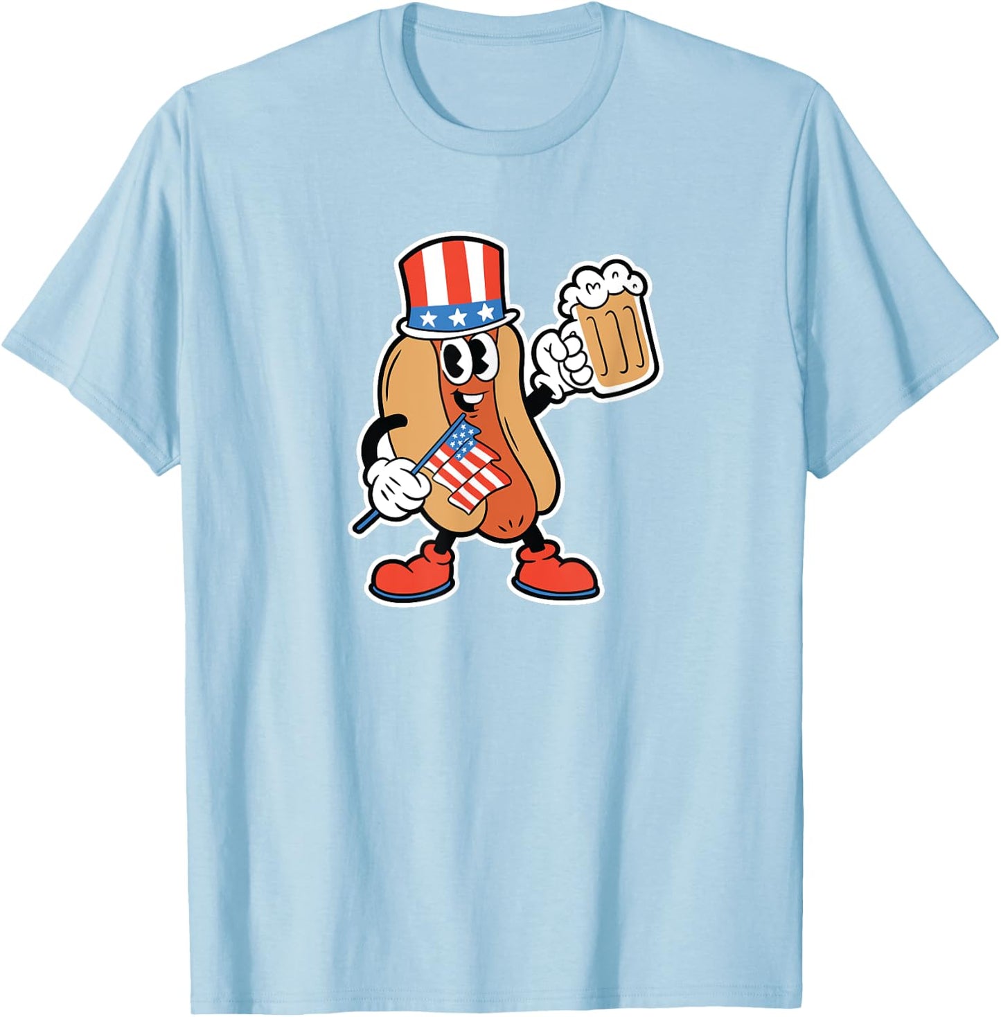 4th of July Hot Dog Drinking Beer Men T-Shirt - T-Shirt | Light Blue