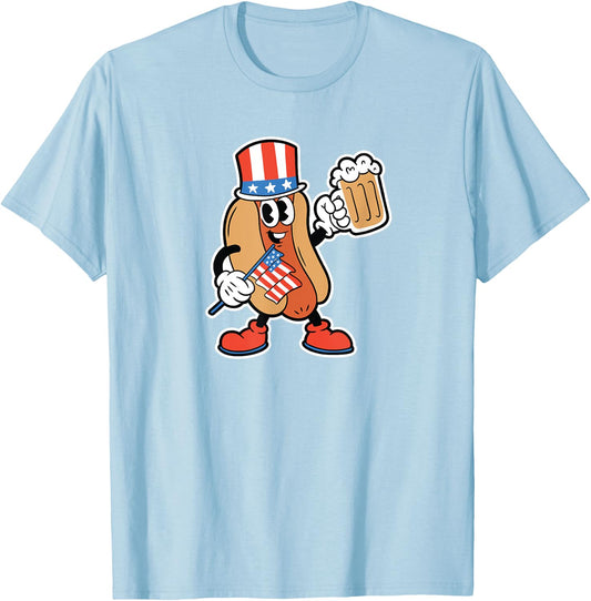4th of July Hot Dog Drinking Beer Men T-Shirt - T-Shirt | Light Blue