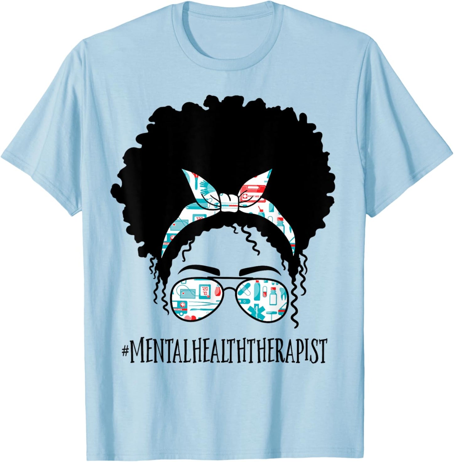 Mental Health Therapist Black Afro Messy Bun African Women T-Shirt - T-Shirt | Light Blue