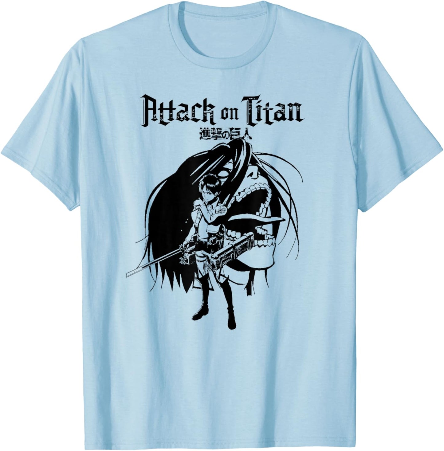 Attack on Titan Eren and Titan Anime Silhouette T-Shirt - T-Shirt | Light Blue