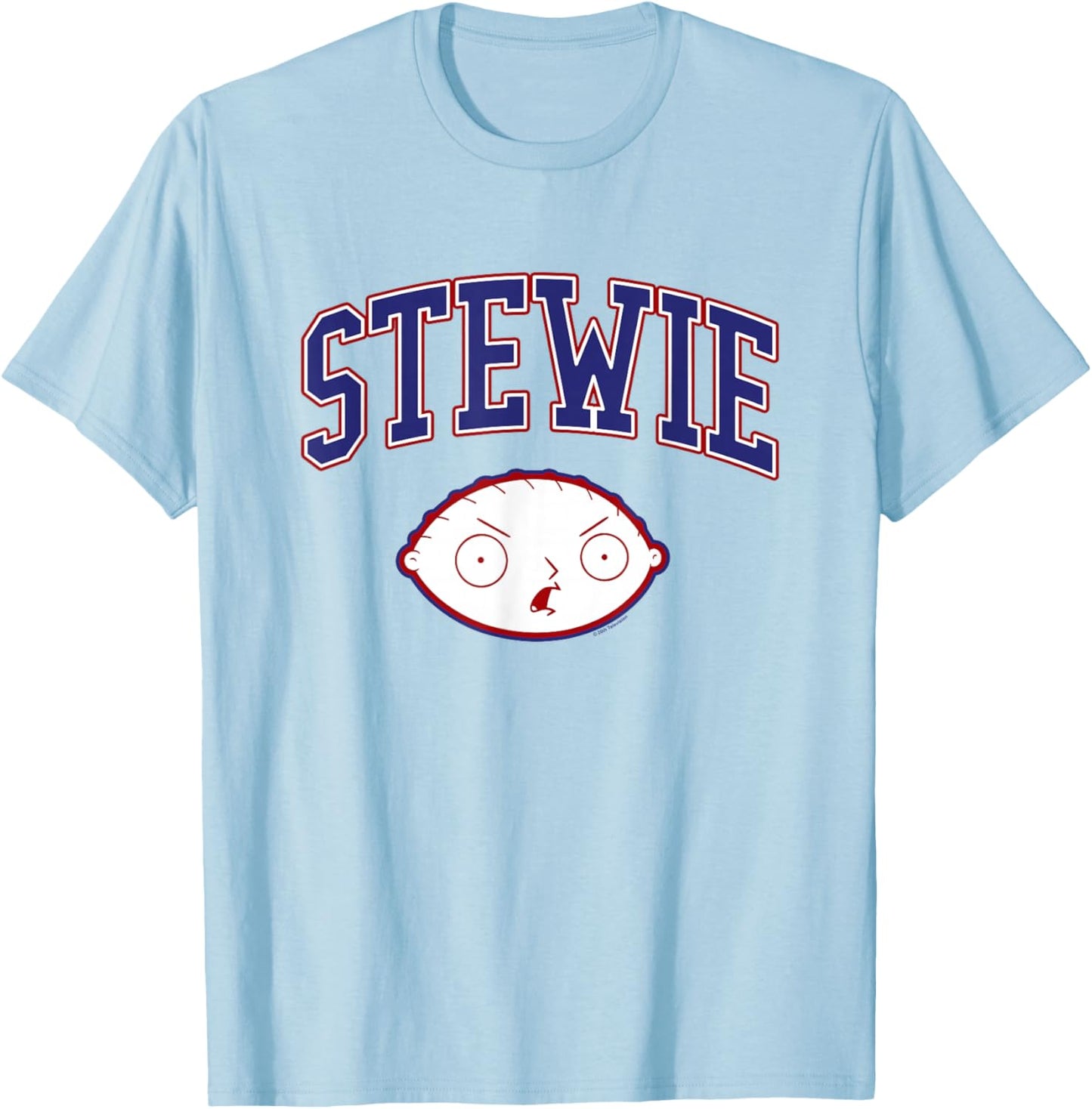 Family Guy Stewie Head and Athletic Lettering Funny Cartoon T-Shirt - T-Shirt | Light Blue