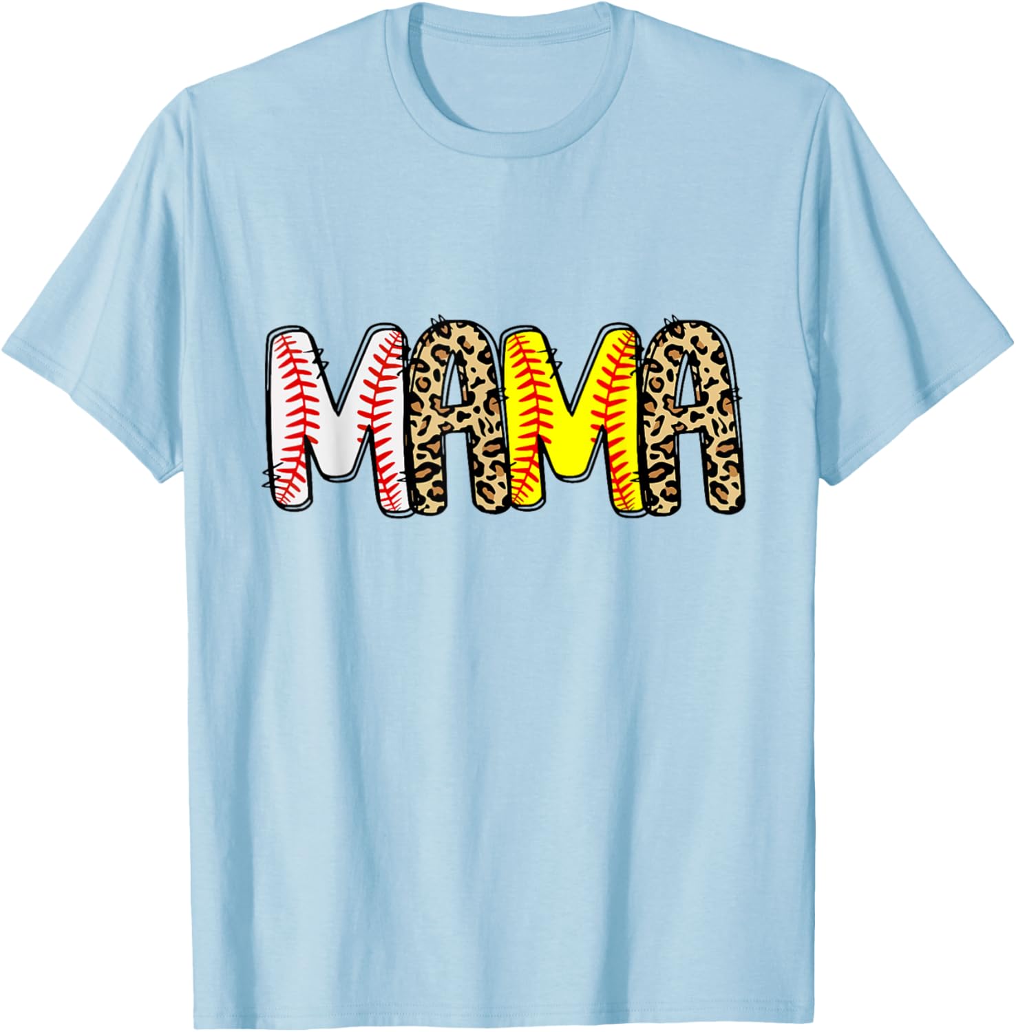 Mama Mom Of Both Leopard Baseball Softball Mom Mothers Day T-Shirt - T-Shirt | Light Blue
