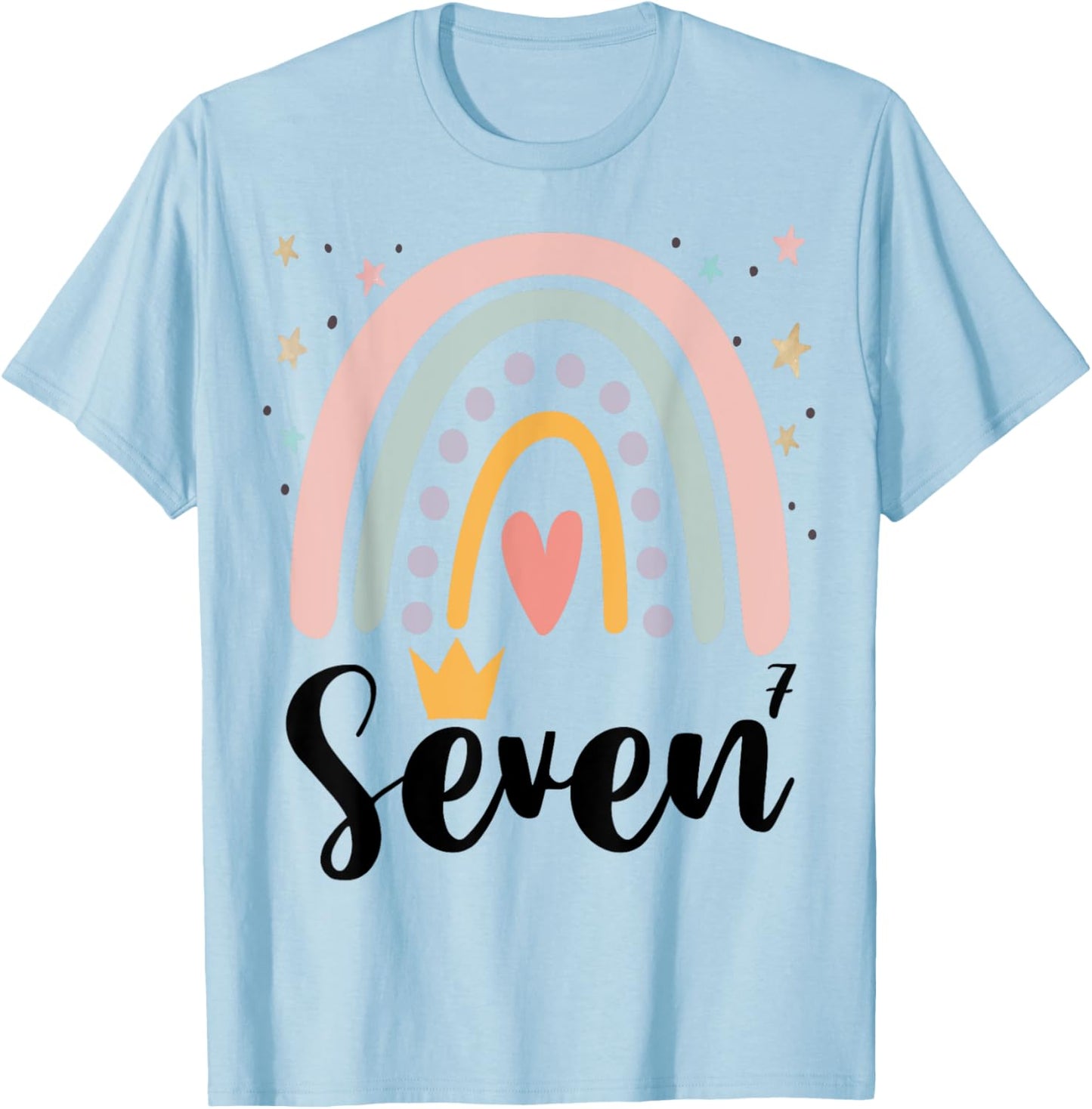 Seven Year Birthday Rainbow Party Family 7 Year Old T-Shirt - T-Shirt | Light Blue