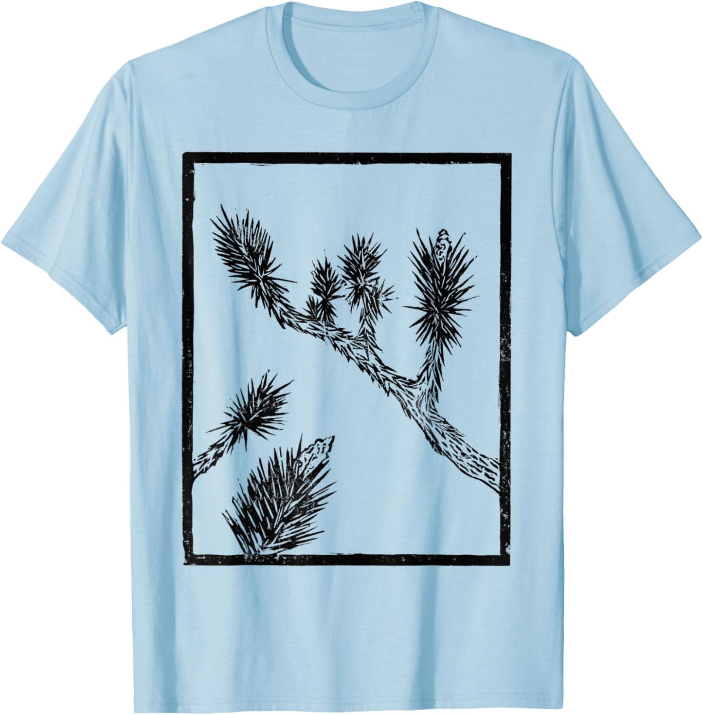 Joshua Tree Linocut Print - Black Ink T-Shirt - T-Shirt | Light Blue