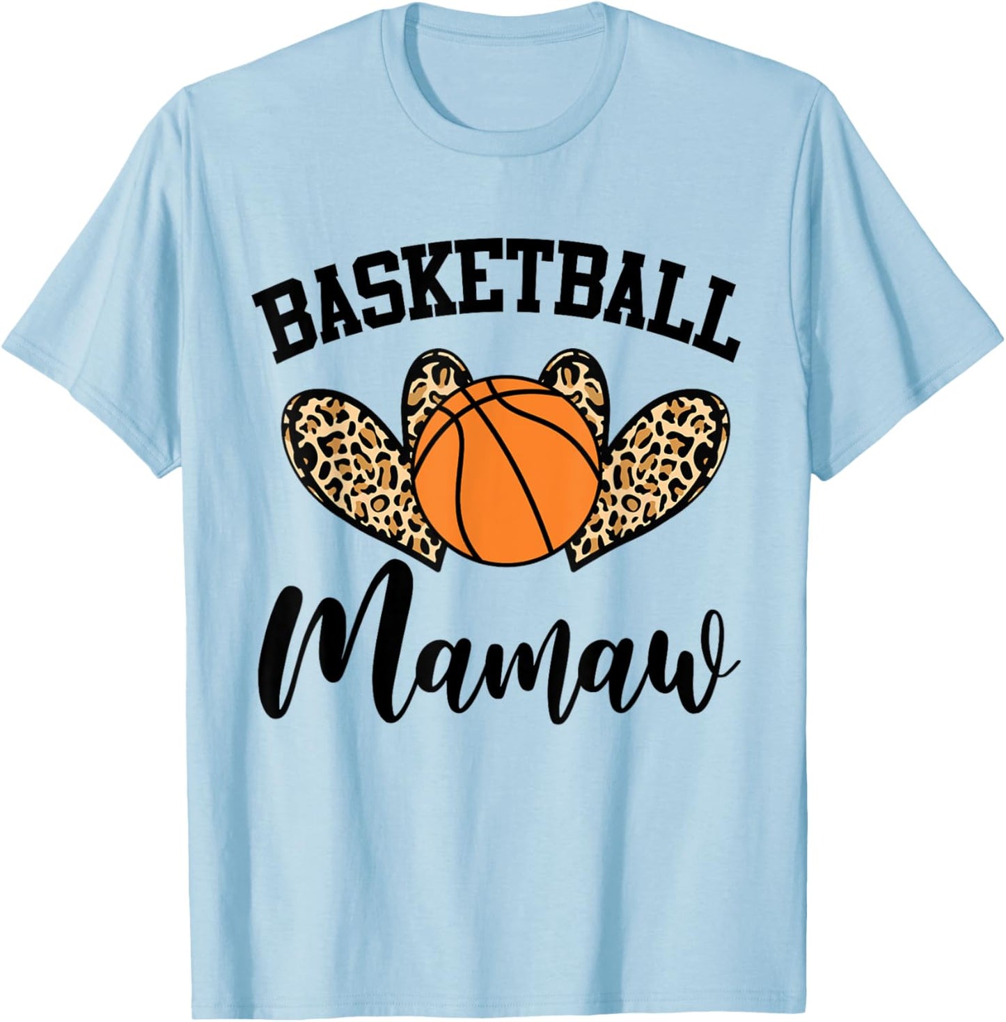 Basketball Mamaw Leopard Heart Funny T-Shirt - T-Shirt | Light Blue