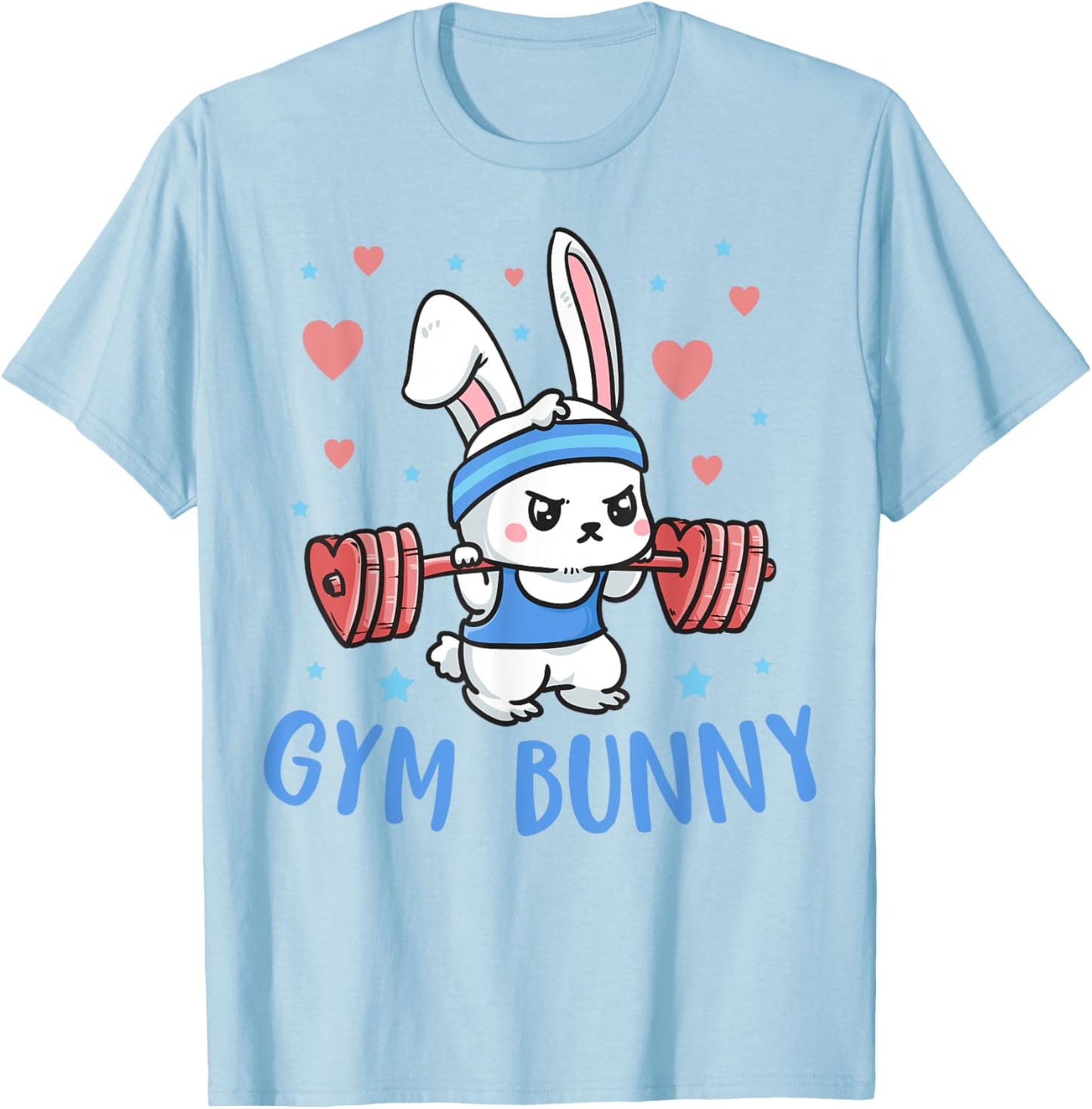 Gym Bunny Hearts Barbell Funny Workout Clothes Lift Weights T-Shirt - T-Shirt | Light Blue