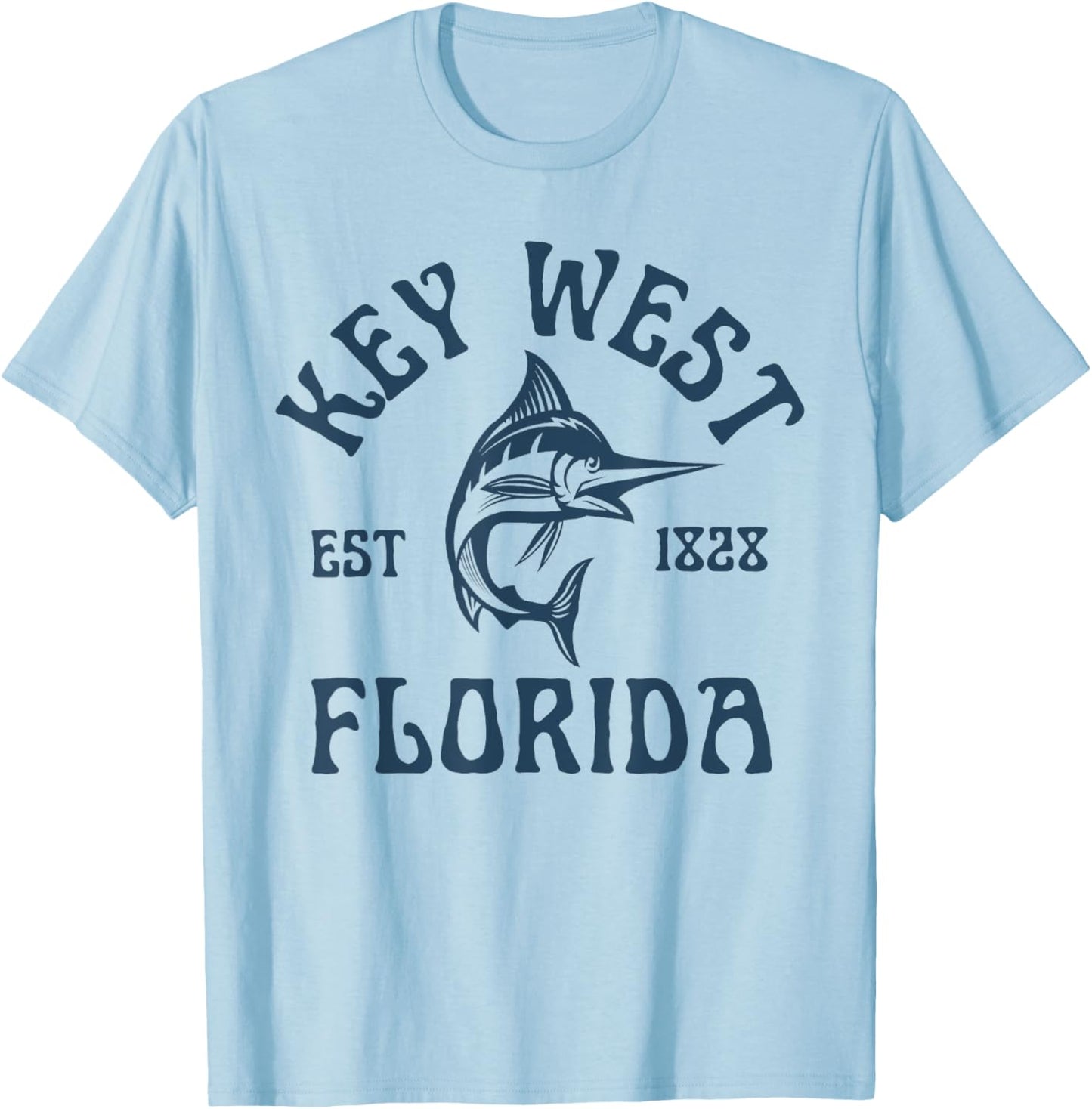 Key West Florida Fishing Marlin Travel Keys Fish Beach Men Women Kids T-Shirt - T-Shirt | Light Blue