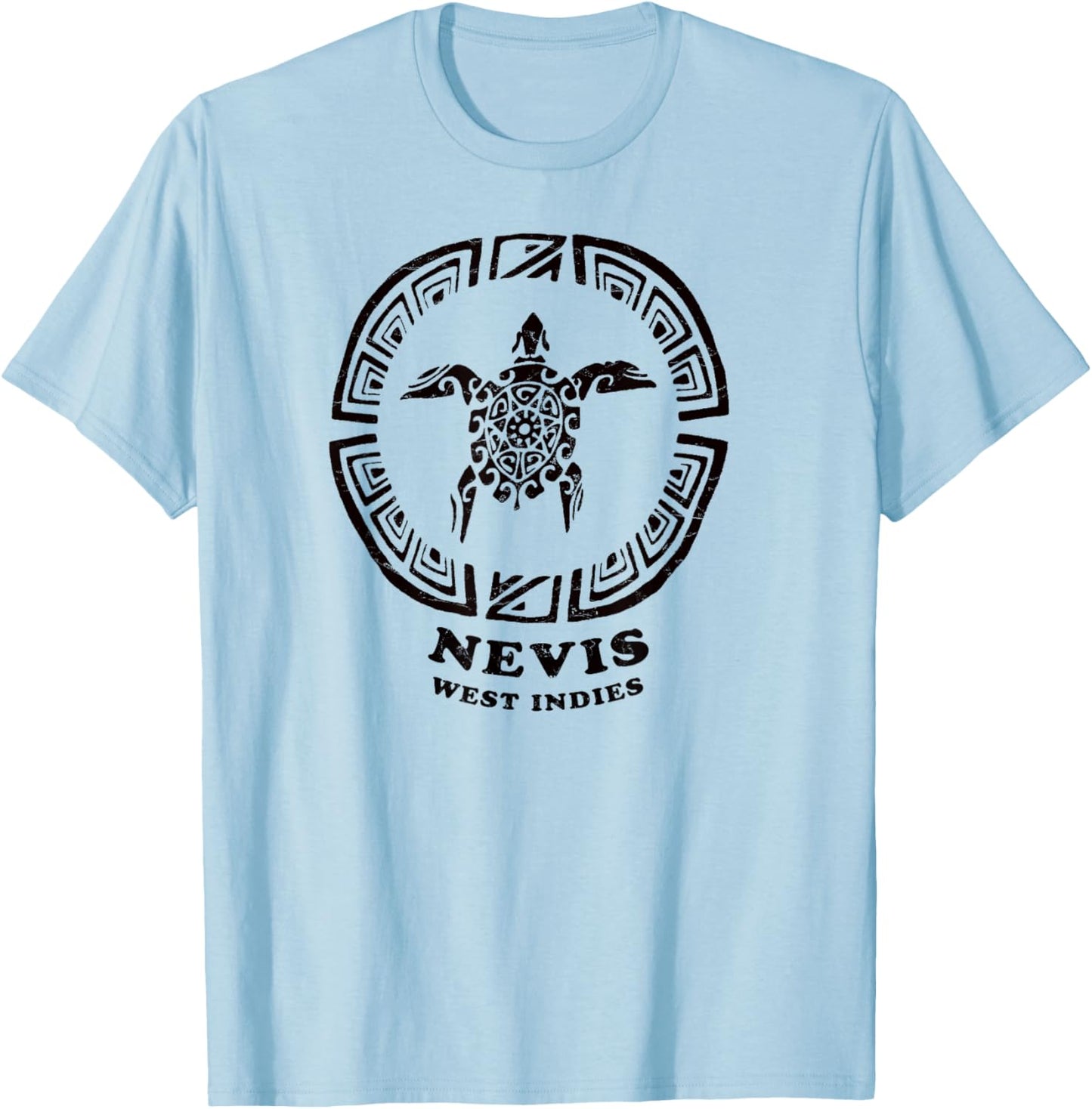 Nevis, West Indies Vintage Tribal Sea Turtle Vacation T-Shirt - T-Shirt | Light Blue