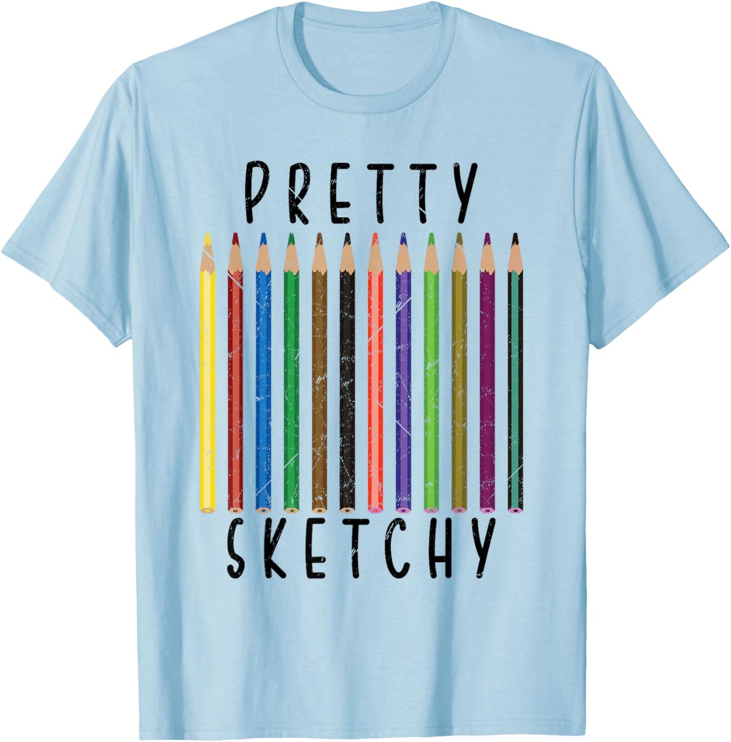 Funny Pretty Sketchy Fun Art Lover Colored Pencils Artists T-Shirt - T-Shirt | Light Blue