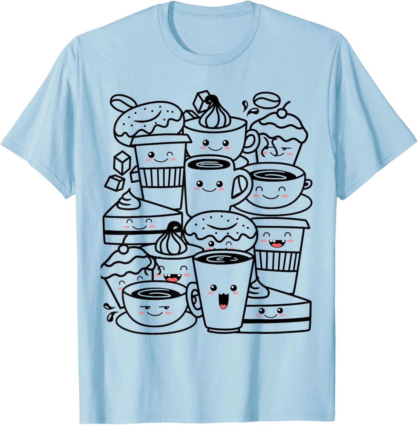 Coffee Kawaii Design for Coffee Addict T-Shirt - T-Shirt | Light Blue
