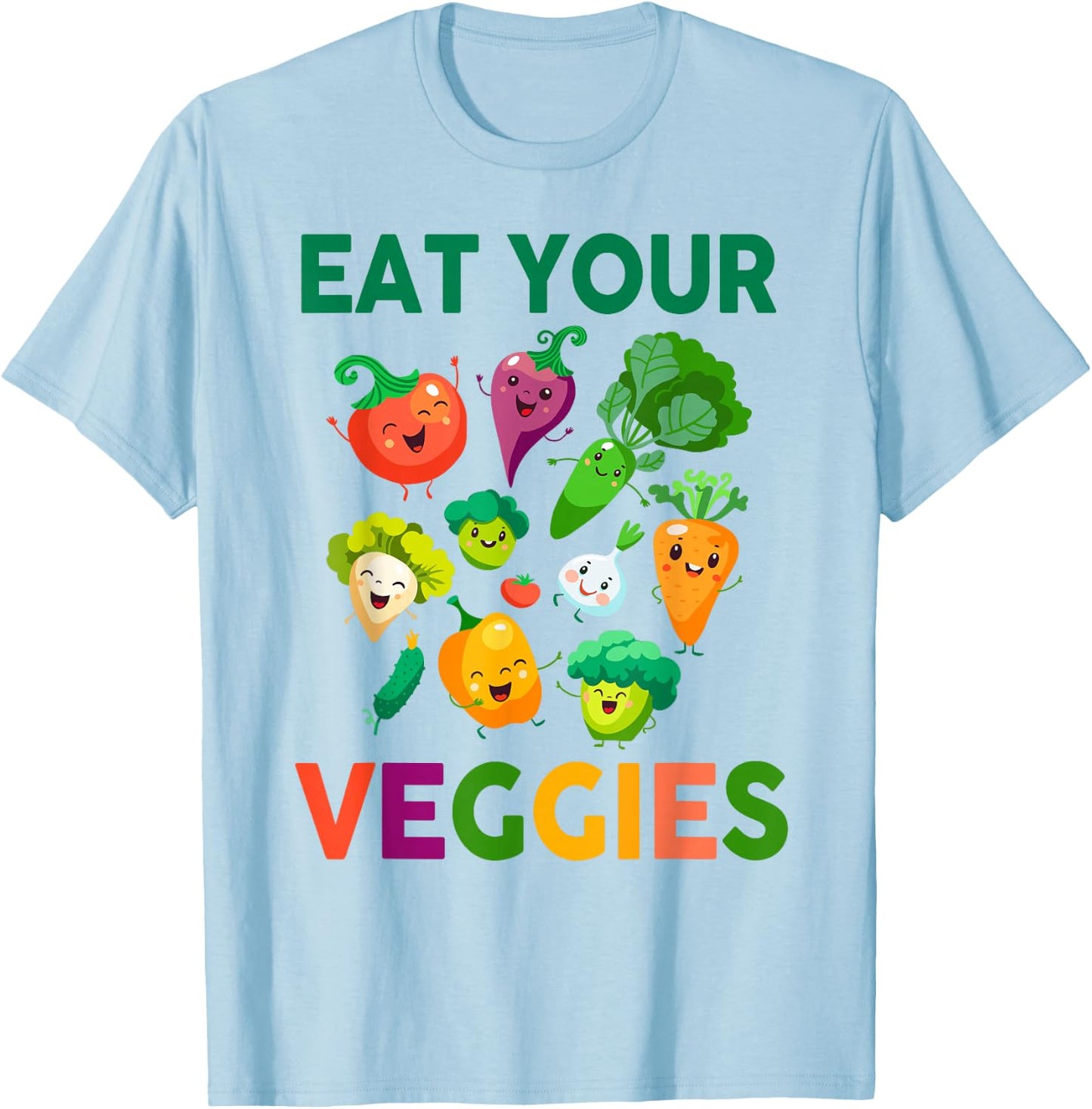 Vegan Shirt Kids Toddler Boys Eat Your Veggies Vegetables T-Shirt - T-Shirt | Light Blue