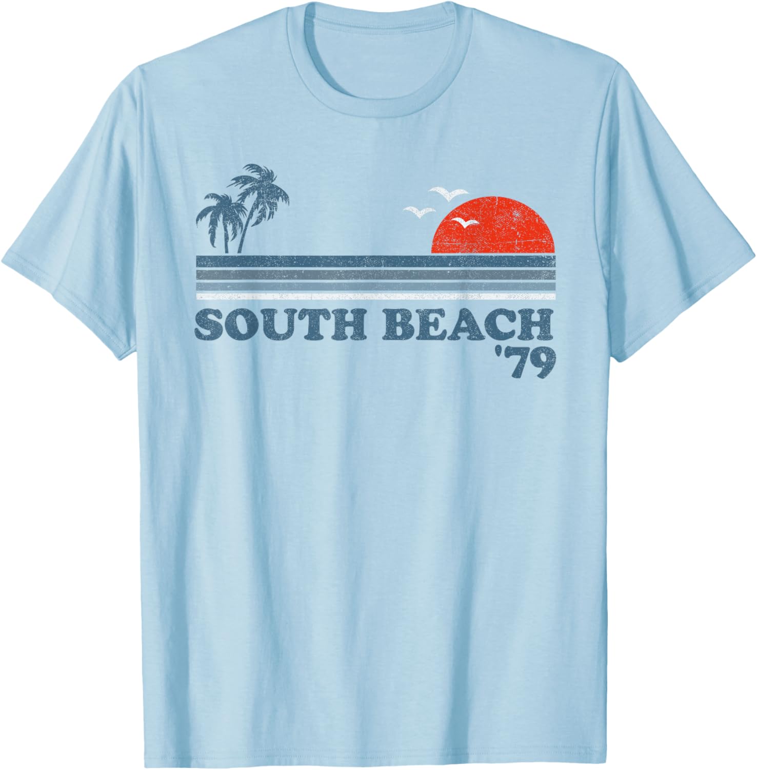Vintage South Beach Miami Florida Retro Sunset Surf 70s Gift T-Shirt - T-Shirt | Light Blue