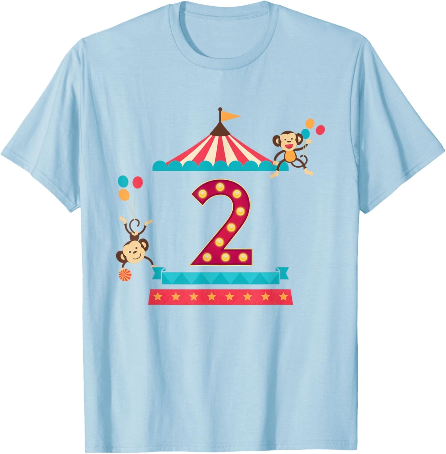 2nd Birthday Circus Top Monkeys 2 Year Old Toddler Carnival T-Shirt - T-Shirt | Light Blue
