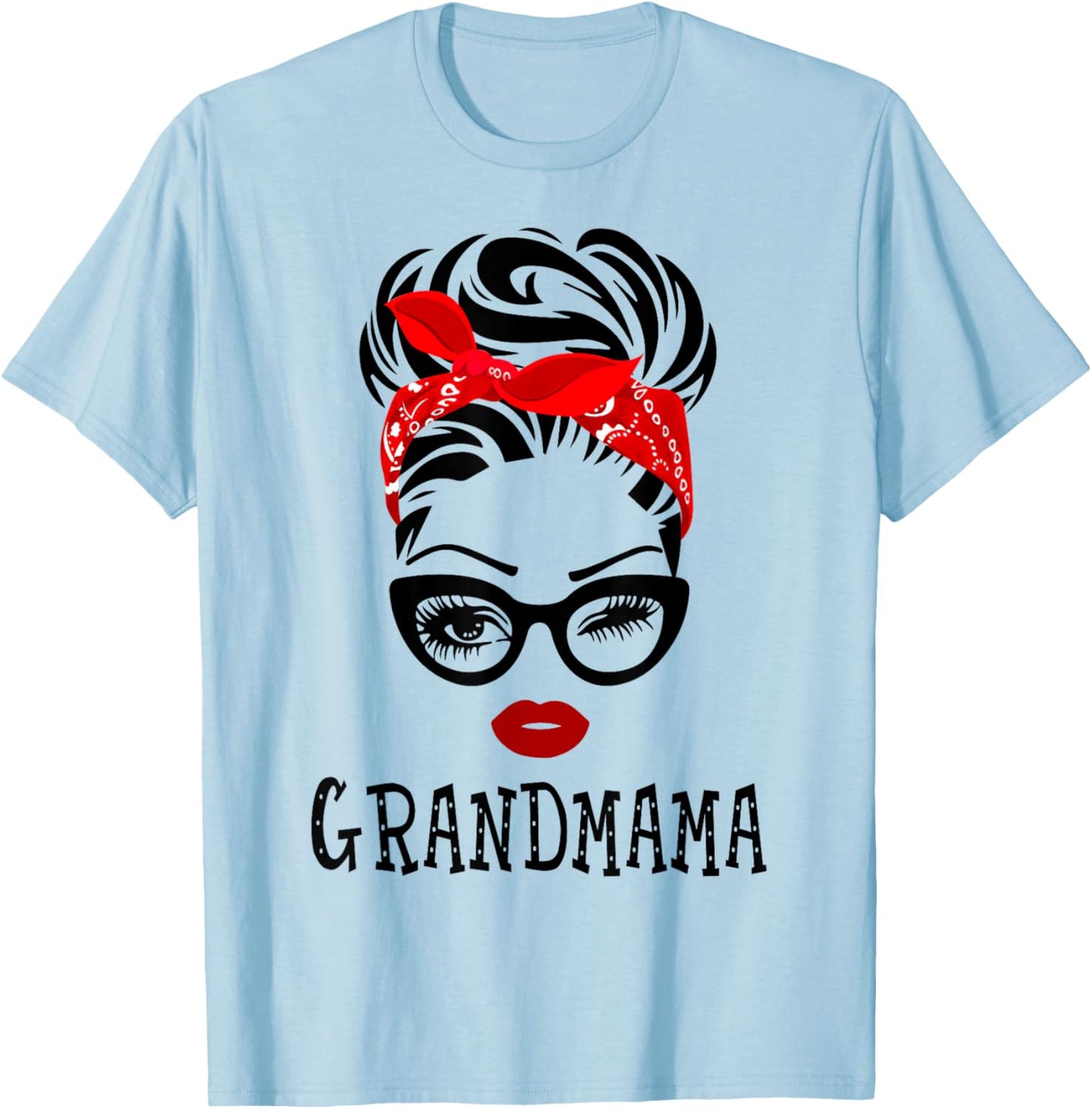 GRANDMAMA Wink Eye Woman Face Gift GRANDMAMA T-Shirt - T-Shirt | Light Blue