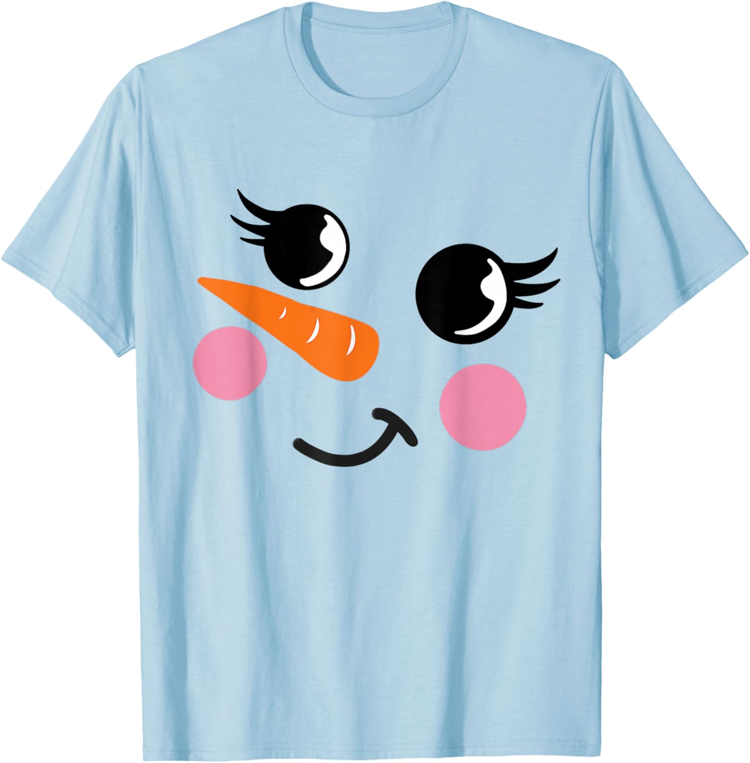 Eyelashes Christmas Outfit Snowman Face Costume Girl Kid T-Shirt - T-Shirt | Light Blue
