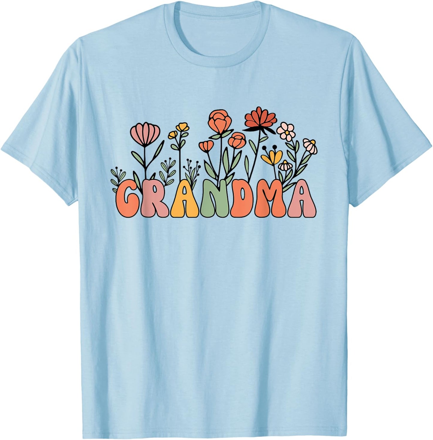 Boho Vintage Retro Groovy Wildflower Grandma T-Shirt - T-Shirt | Light Blue