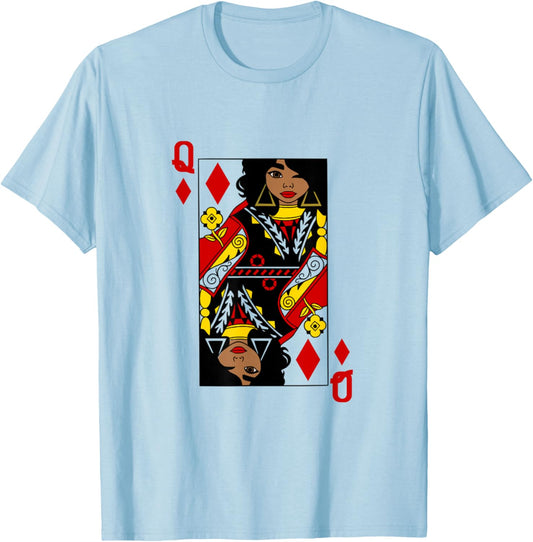 Afro Queen of Diamonds Playing Card African American Graphic T-Shirt - T-Shirt | Light Blue