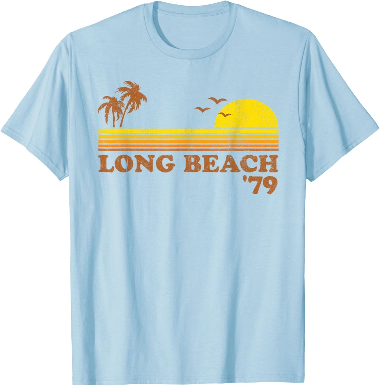 Vintage Long Beach California Retro Sunset Surfing 70's Gift T-Shirt - T-Shirt | Light Blue