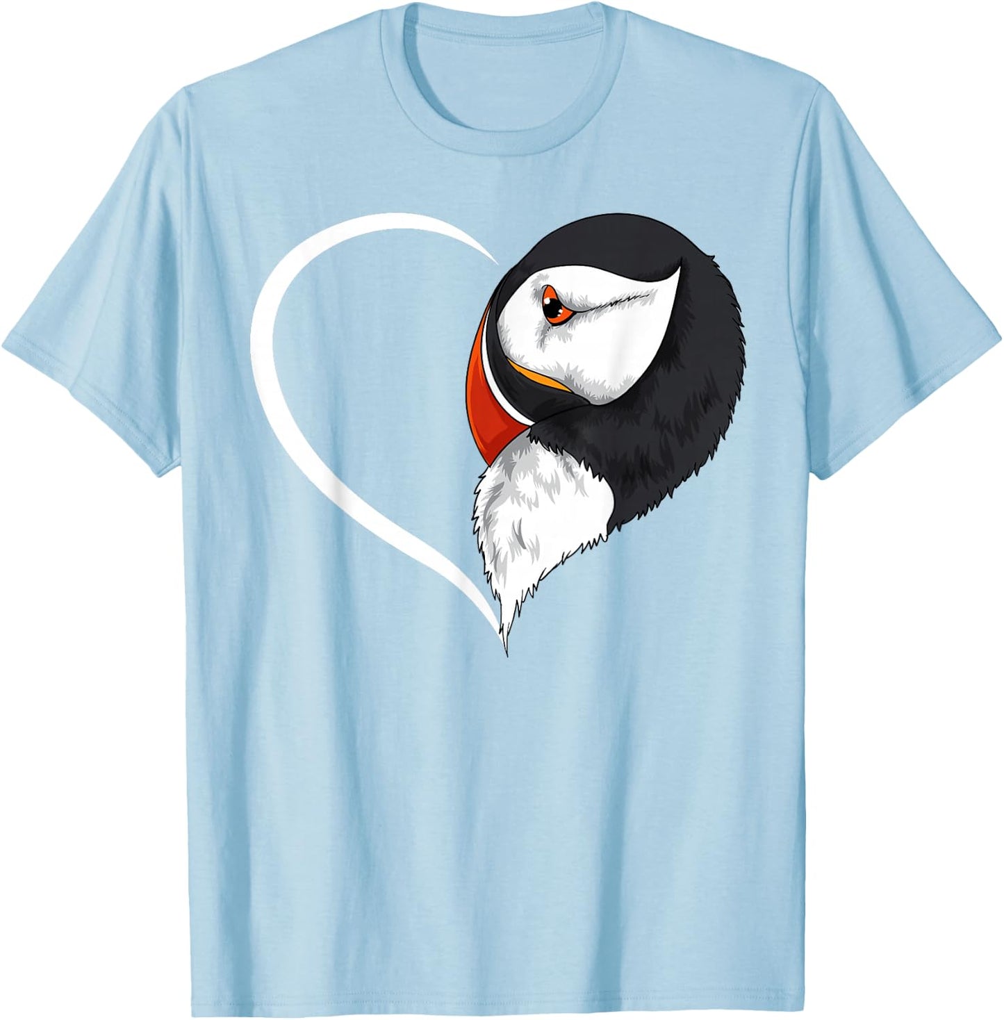 Puffin Shirts Girls Kids Heart Cute Puffin T-Shirt - T-Shirt | Light Blue