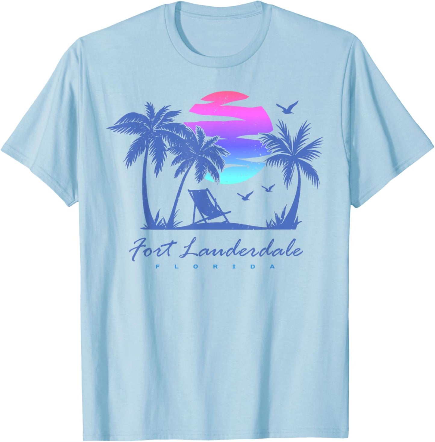 FORT LAUDERDALE FLORIDA Beach Vacation Retro Vintage Sunset Men Women Girls Kids T-Shirt - T-Shirt | Light Blue