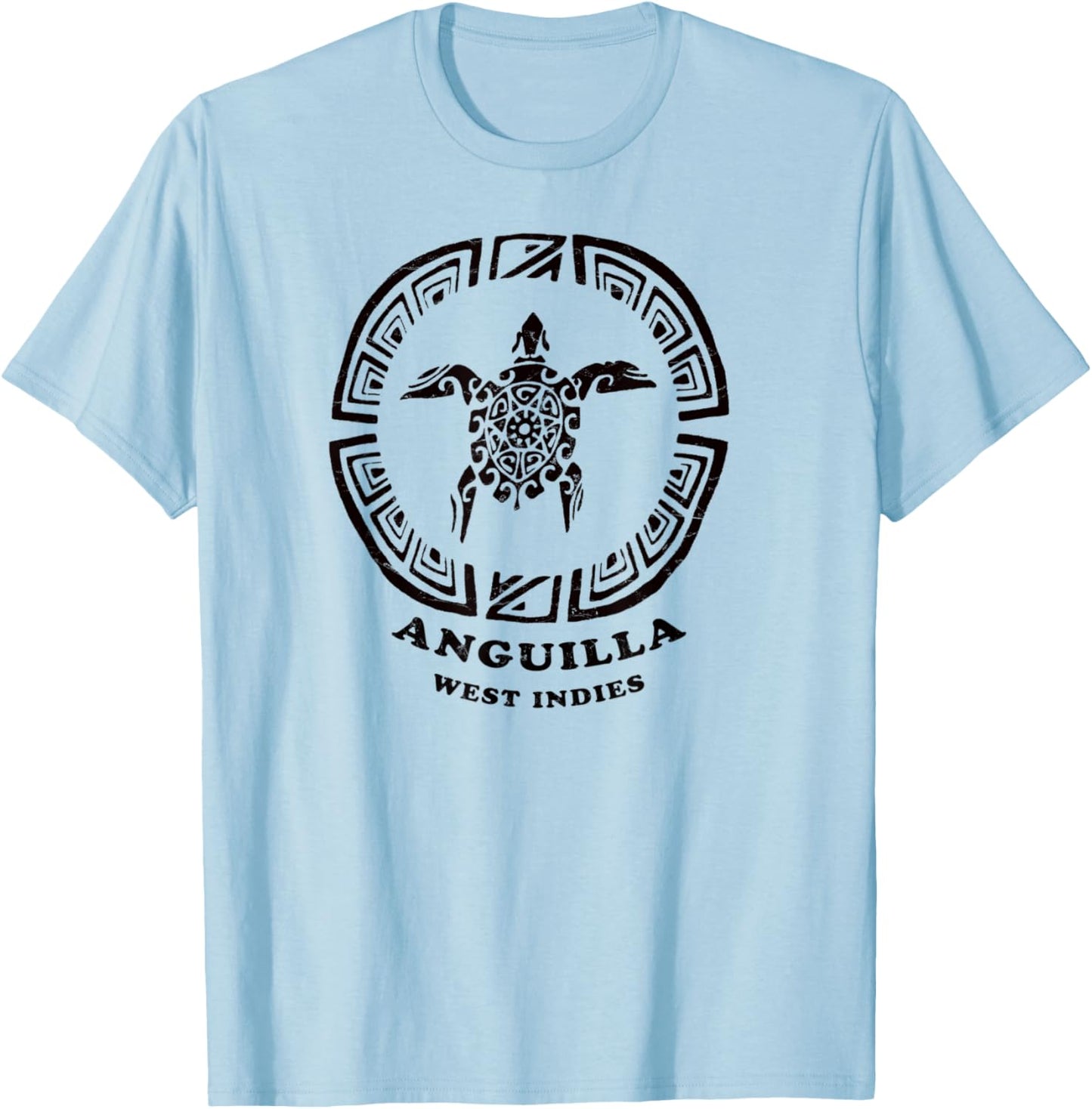 Anguilla, West Indies Vintage Tribal Sea Turtle Vacation T-Shirt - T-Shirt | Light Blue