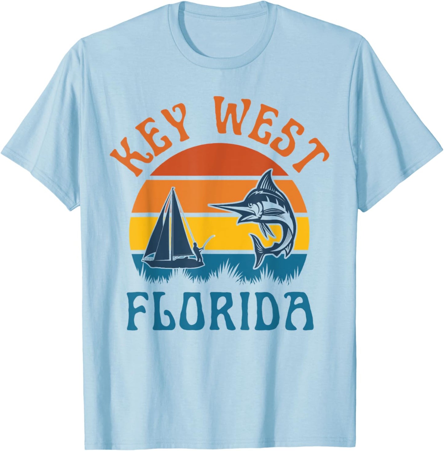 Key West Florida Fishing Marlin Boating Travel Keys Fish T-Shirt - T-Shirt | Light Blue