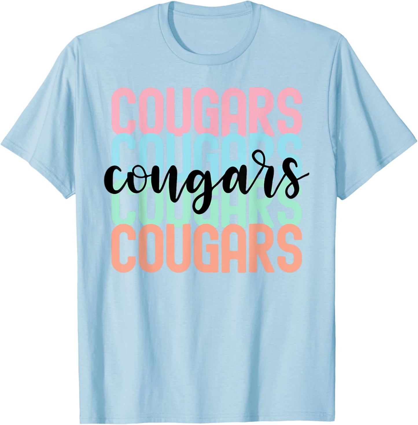 Cougars Team Mascot School Spirit Game Night T-Shirt - T-Shirt | Light Blue