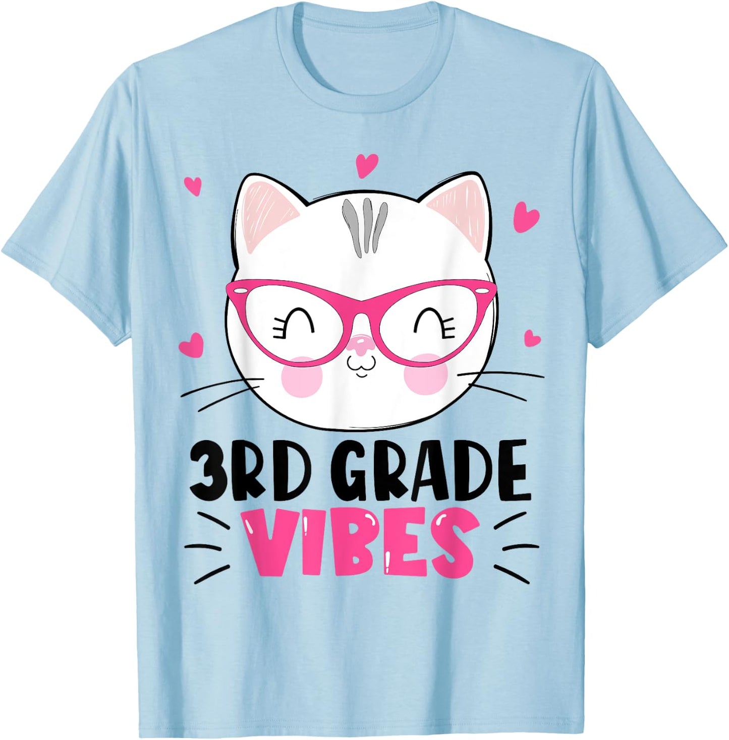 Cute 3rd Grade Vibes Cat Kitten Lover Back To School Girls T-Shirt - T-Shirt | Light Blue