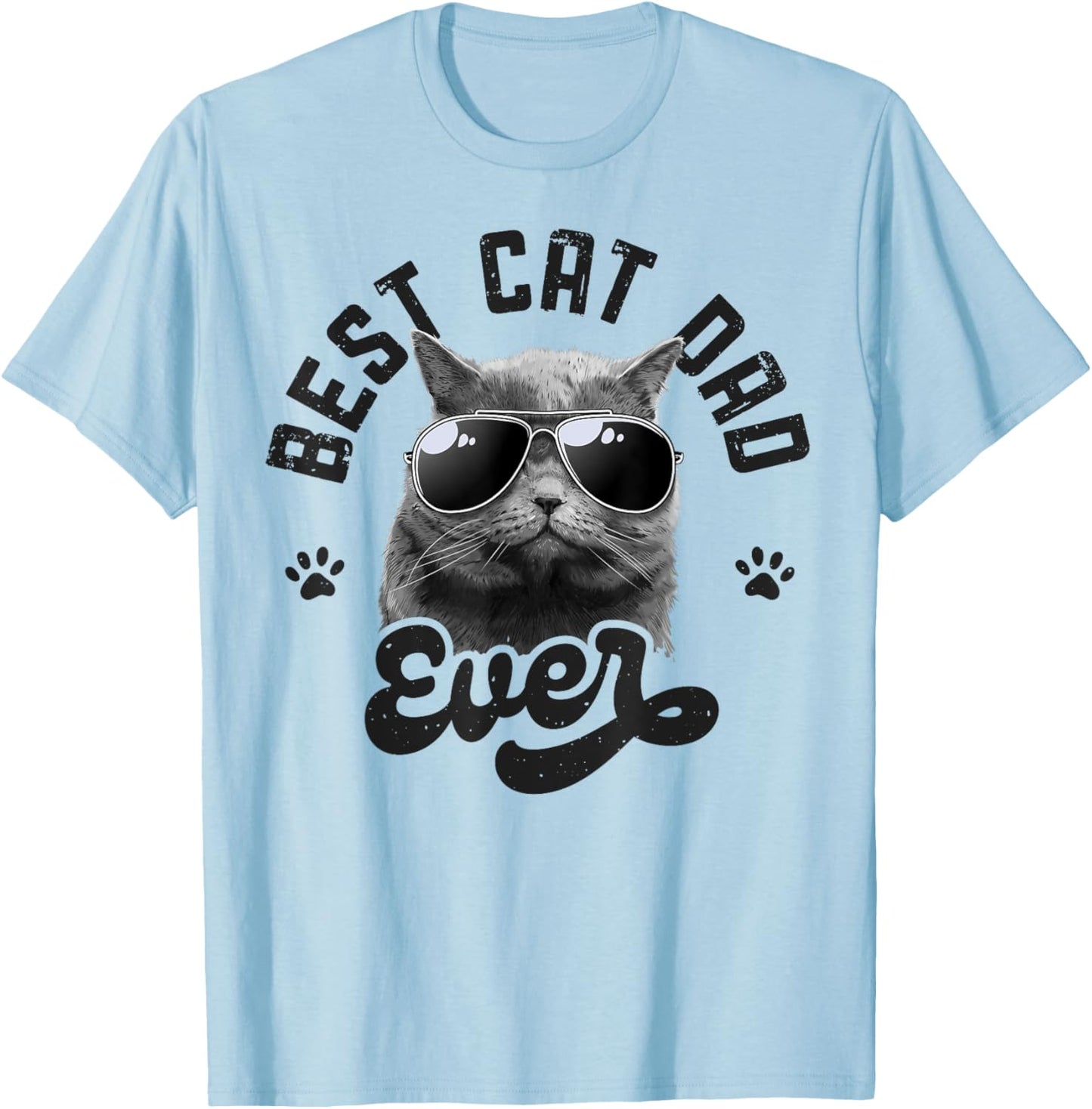 Best Cat Dad Ever Funny Daddy Father's Day Retro Vintage Men T-Shirt - T-Shirt | Light Blue