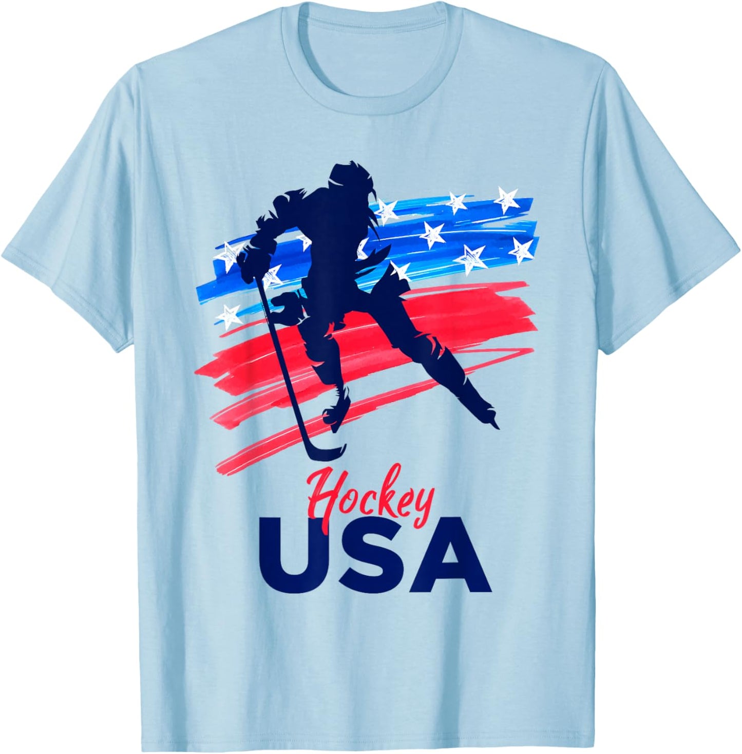Hockey USA Support the Team Shirt USA Ice Hockey Lover T-Shirt - T-Shirt | Light Blue