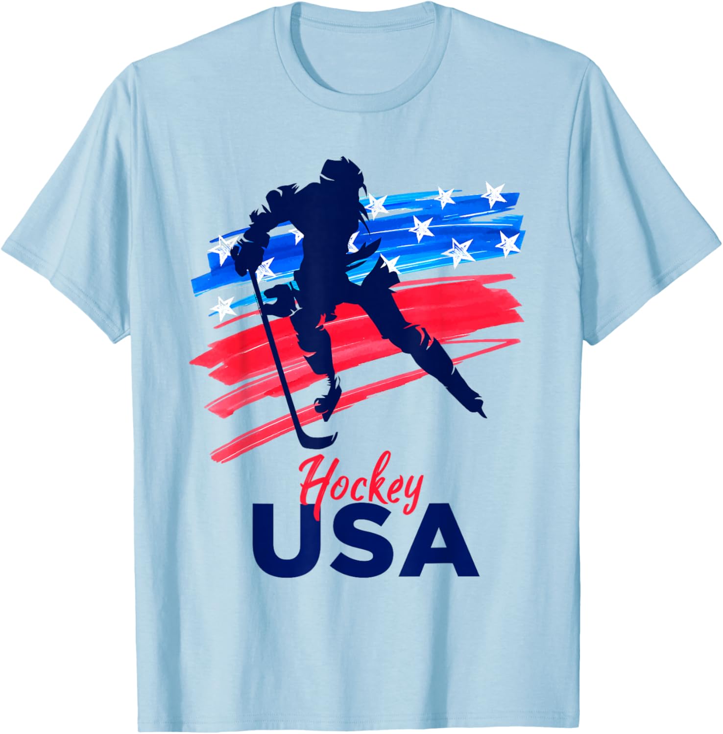 Hockey USA Support the Team Shirt USA Ice Hockey Lover T-Shirt - T-Shirt | Light Blue