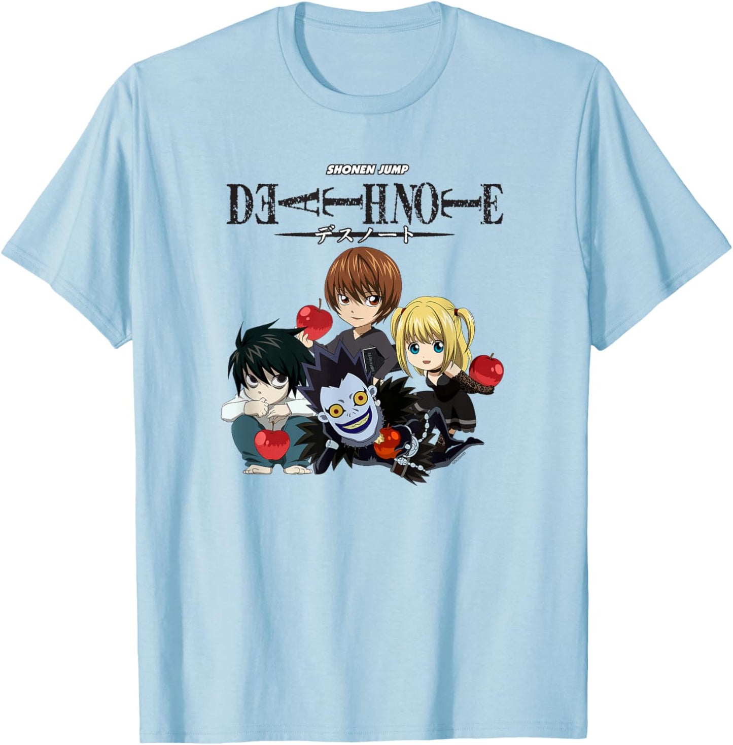 Death Note Chibi Characters with Apples Anime T-Shirt - T-Shirt | Light Blue