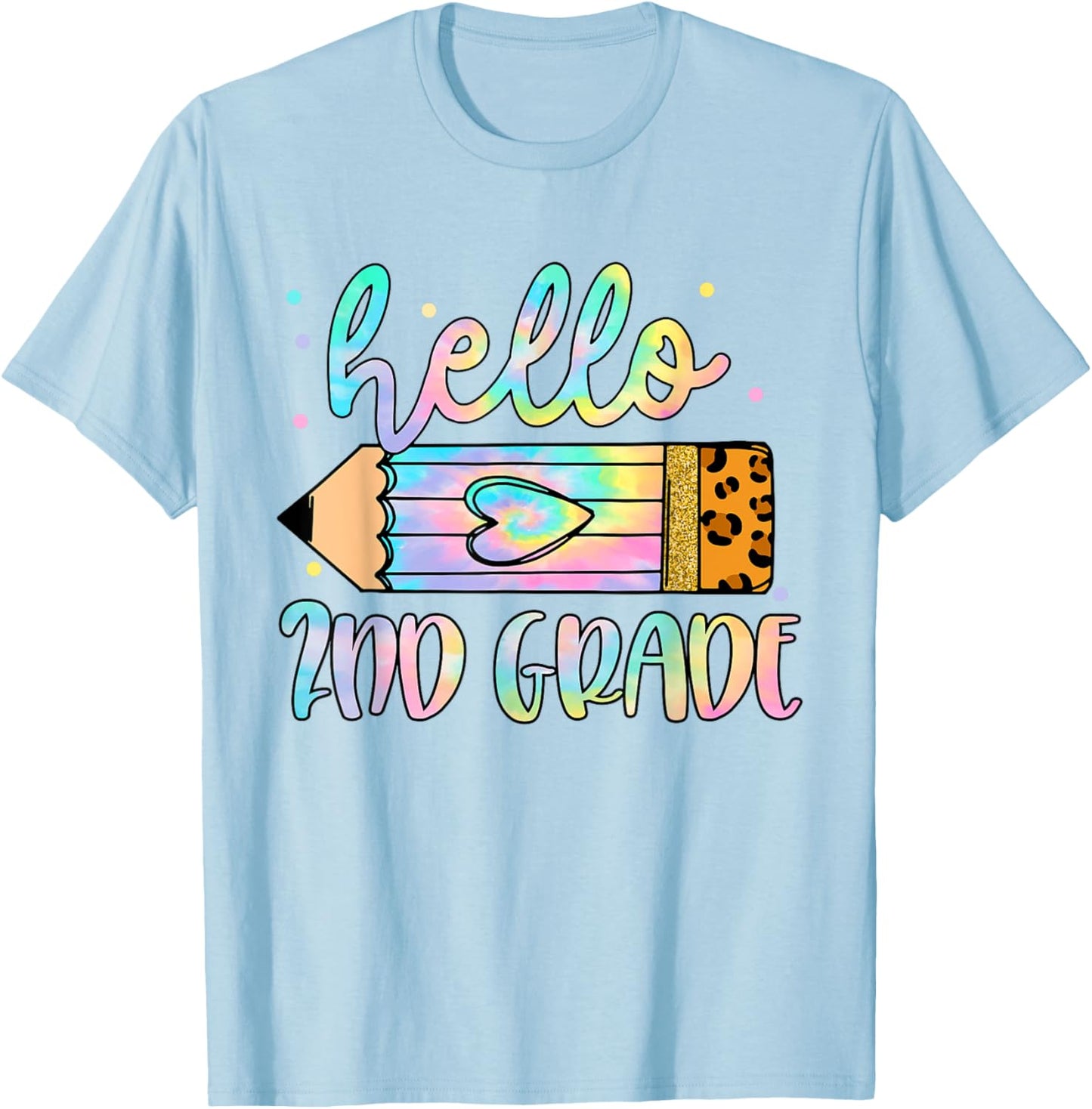 Back To School Hello 2nd Grade Leopard Tie Dye Pencil Kids T-Shirt - T-Shirt | Light Blue