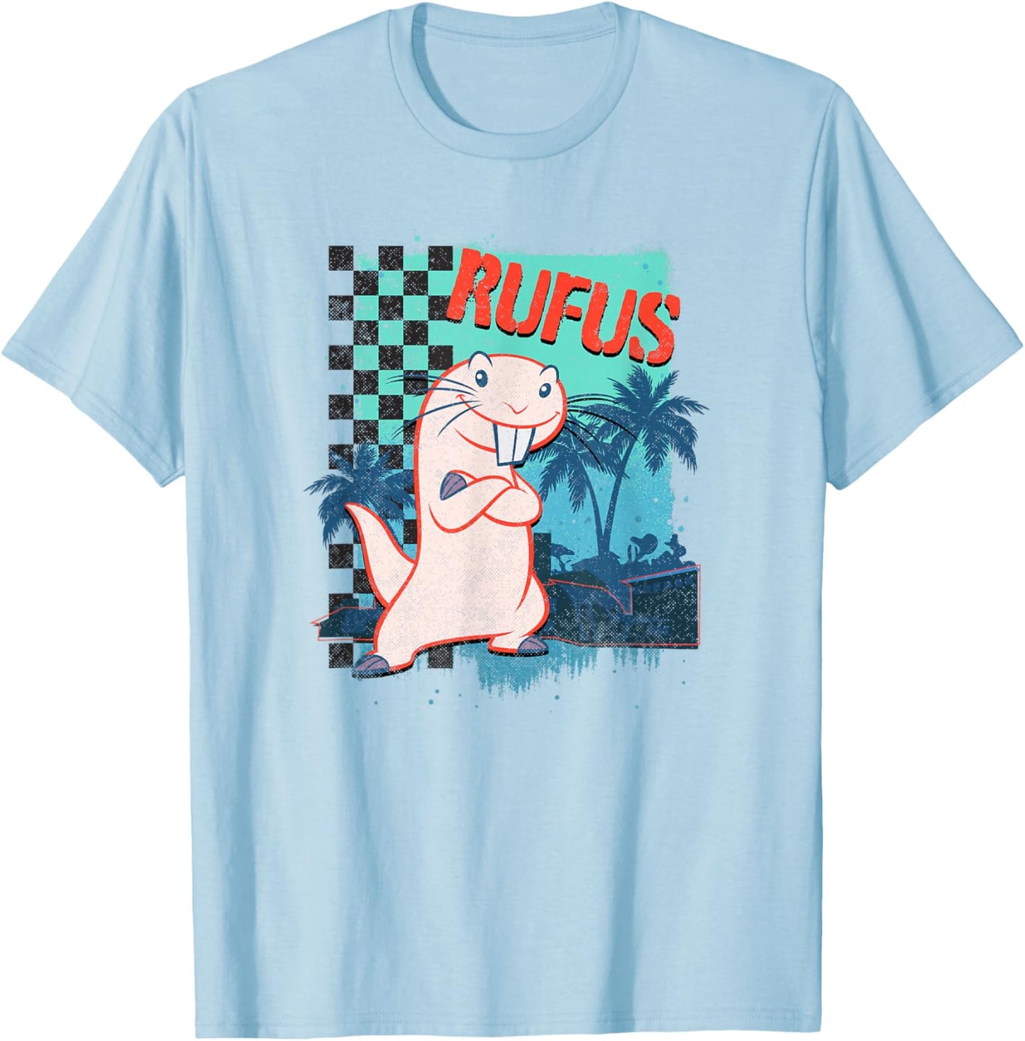 Disney Kim Possible Rufus Checkered Beach Poster T-Shirt - T-Shirt | Light Blue
