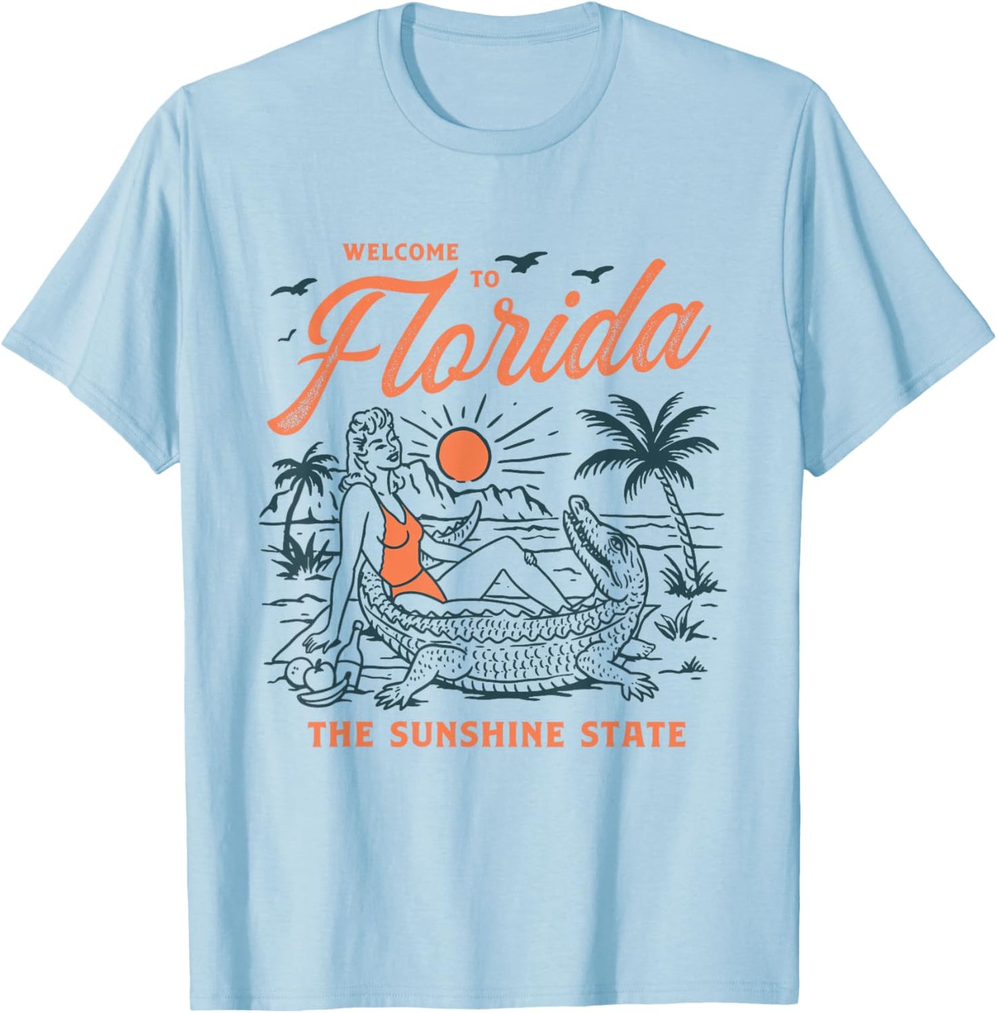 Welcome to Florida Funny Vintage Gator Beach Sunshine State T-Shirt - T-Shirt | Light Blue