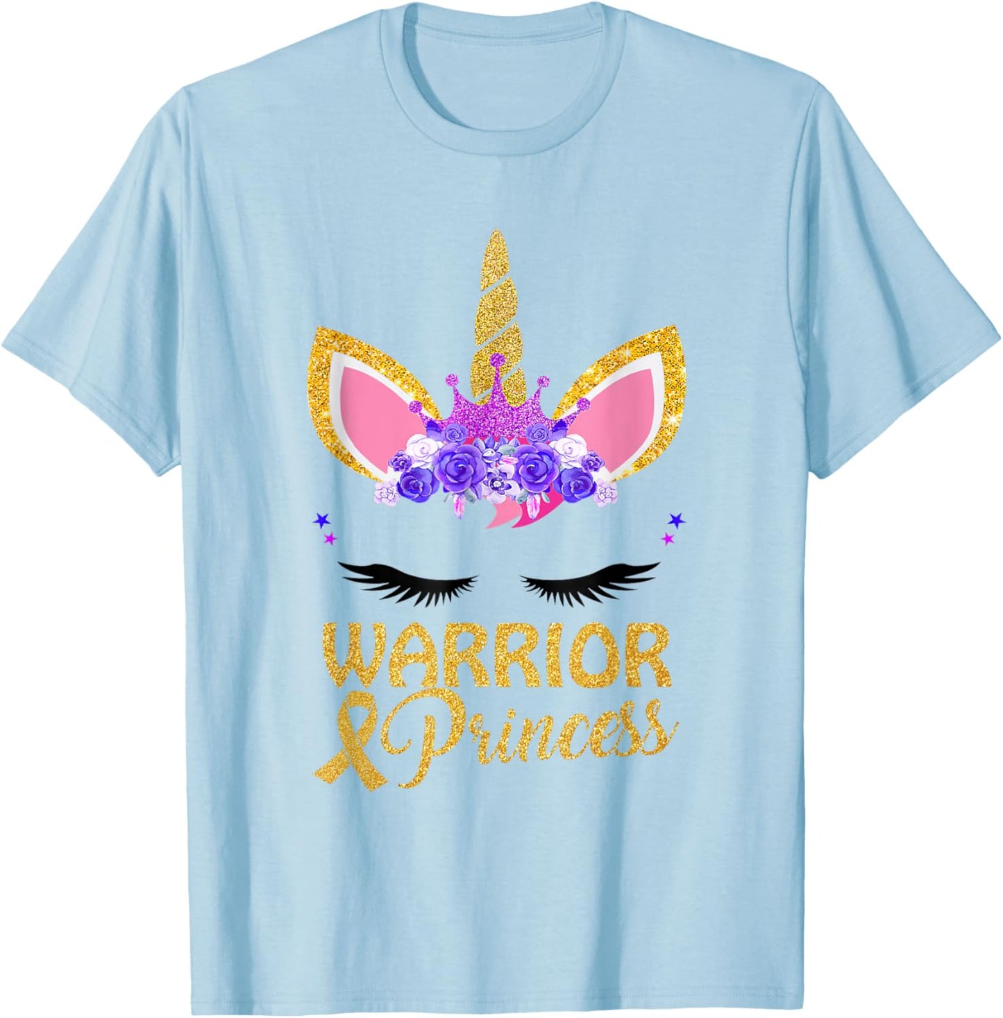 Childhood Cancer Awareness Unicorn Warrior Princess T-Shirt - T-Shirt | Light Blue