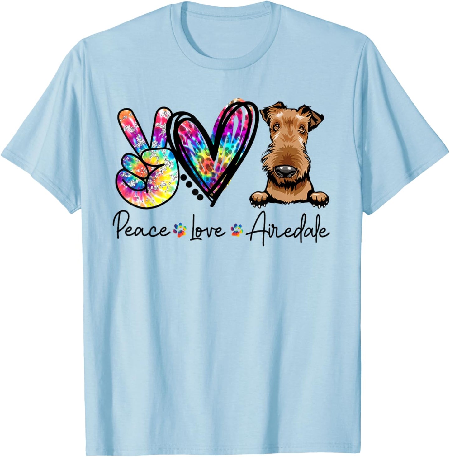 Peace Love Airedale Funny Tie Dye Dog Lovers Men Women Girls Kids T-Shirt - T-Shirt | Light Blue