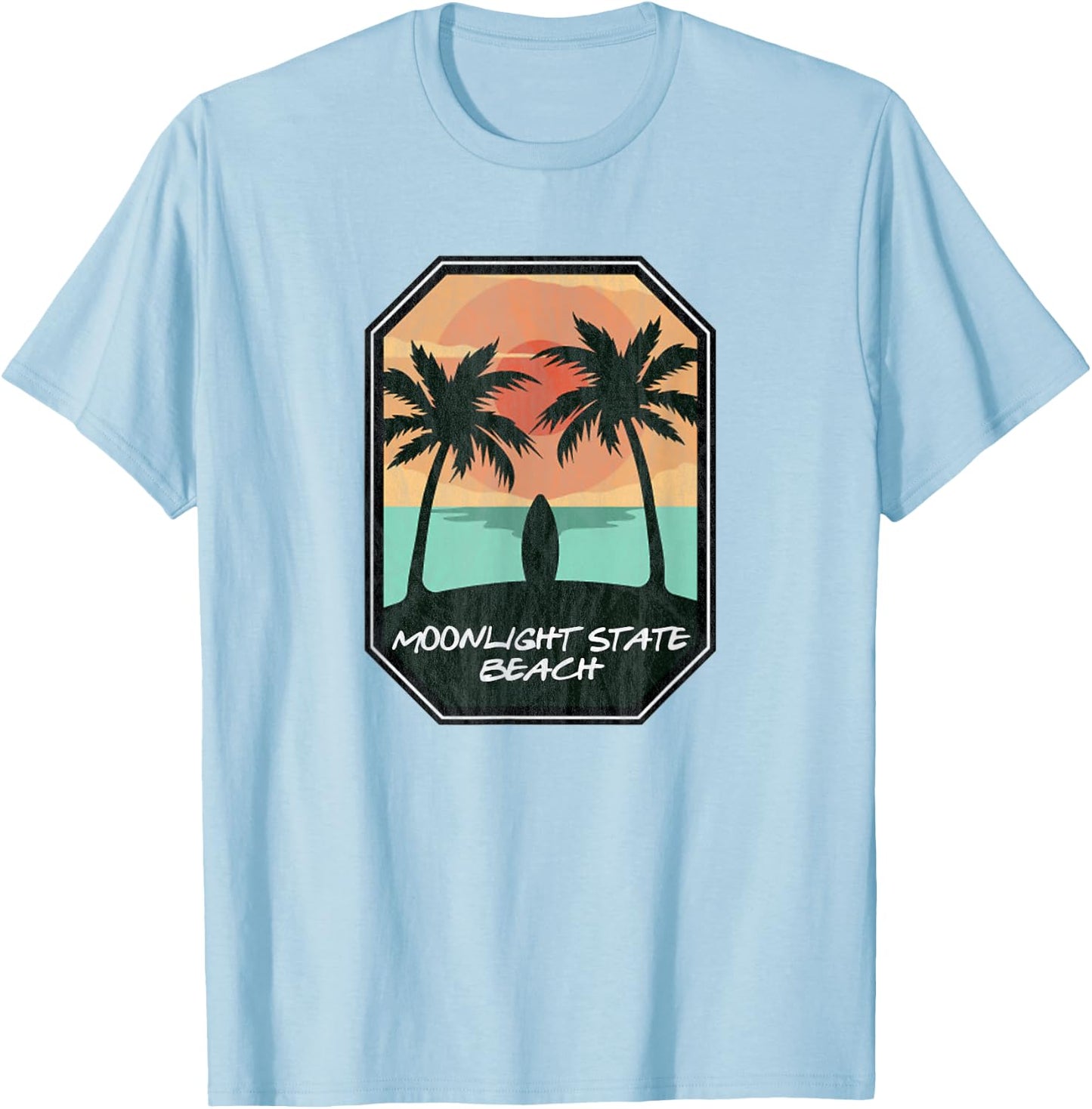Moonlight State Beach Encinitas CA - Retro Surf Print T-Shirt - T-Shirt | Light Blue
