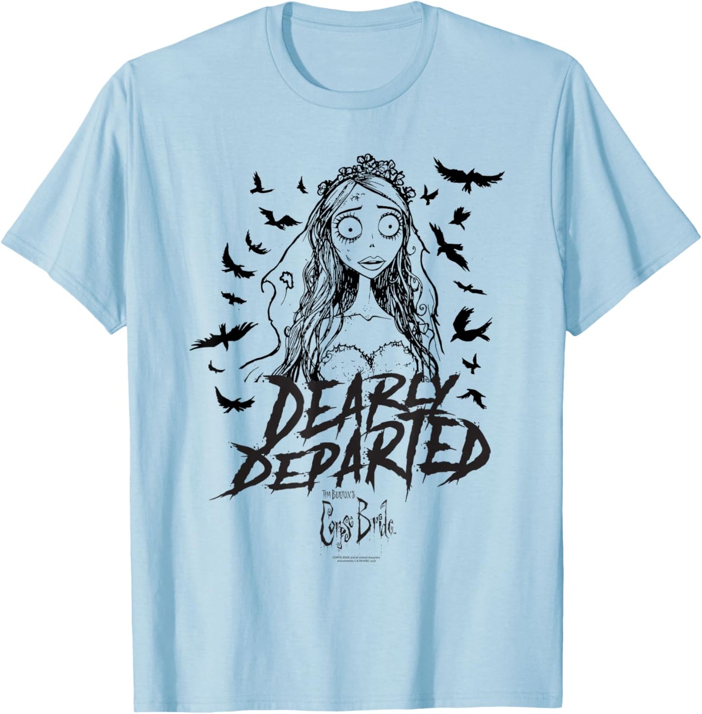 Corpse Bride Dearly Departed Black Bat Outline Movie T-Shirt - T-Shirt | Light Blue