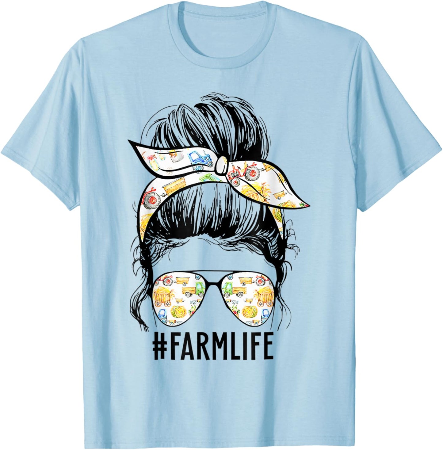 Farm Life Messy Bun Farm Wife Funny Farm Mom Mother's Day T-Shirt - T-Shirt | Light Blue