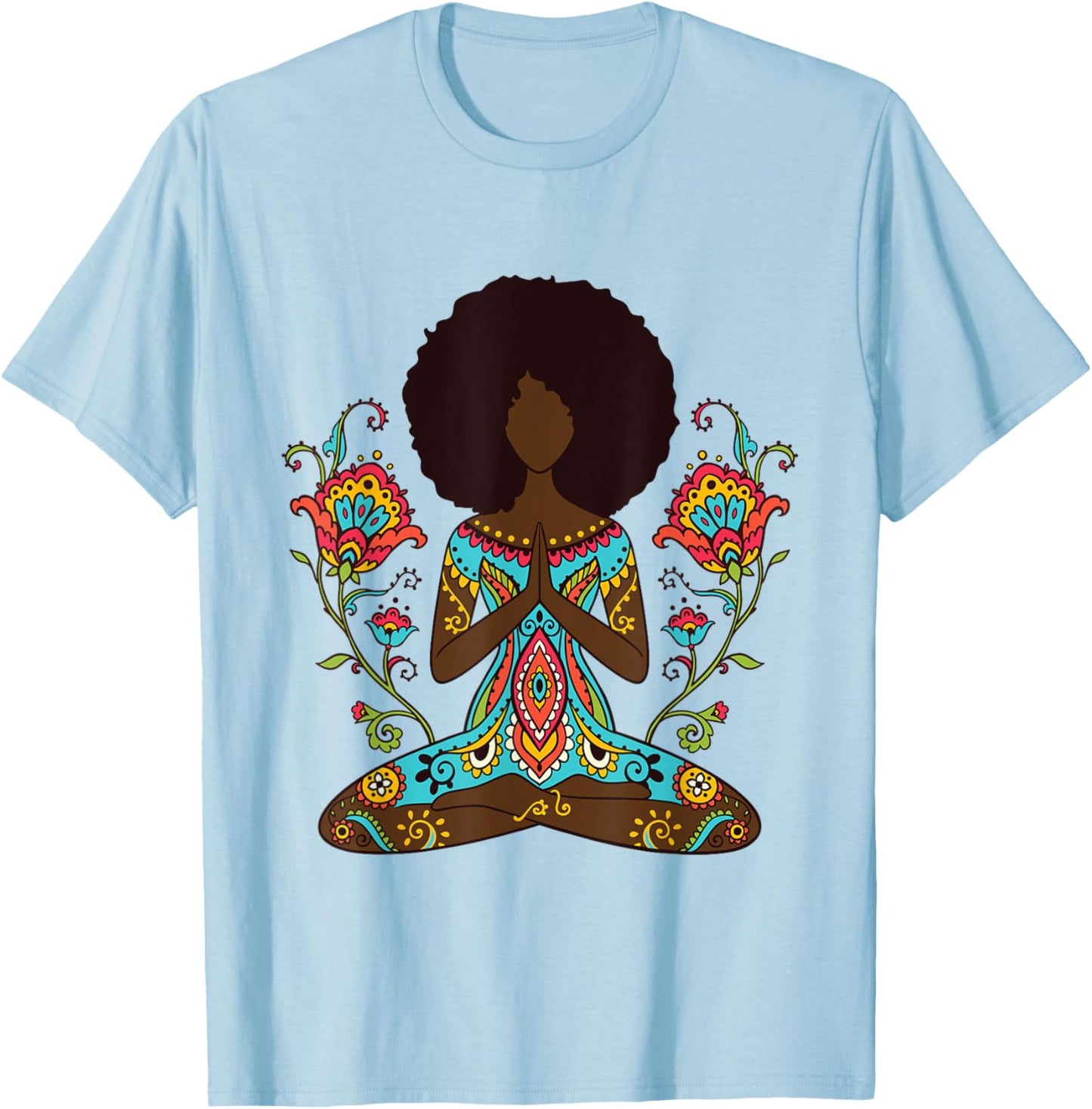 Afro Hair Black Girl Yoga Zen Mandala Meditation T-Shirt - T-Shirt | Light Blue
