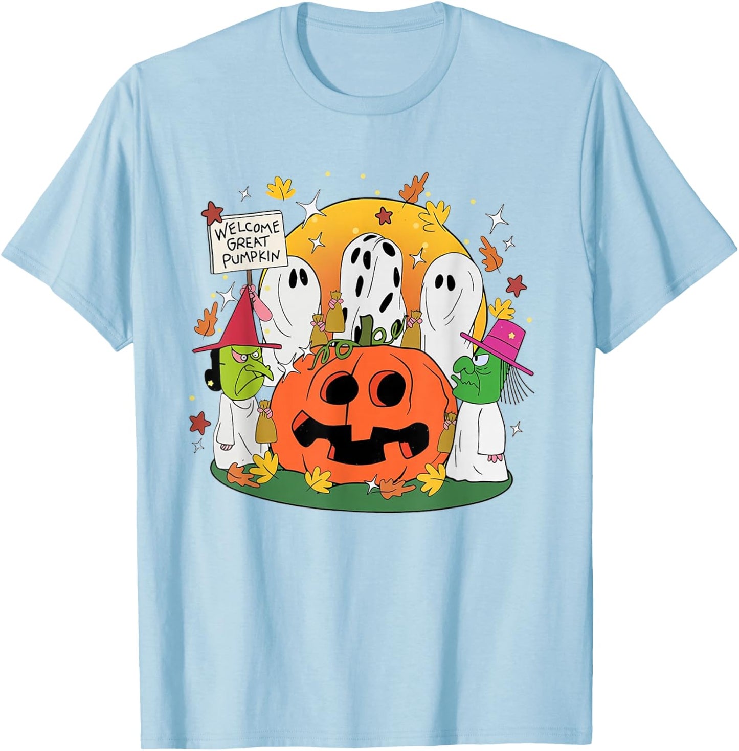 Welcome Great Pumpkin Boo Witch Pumpkin Halloween T-Shirt - T-Shirt | Light Blue
