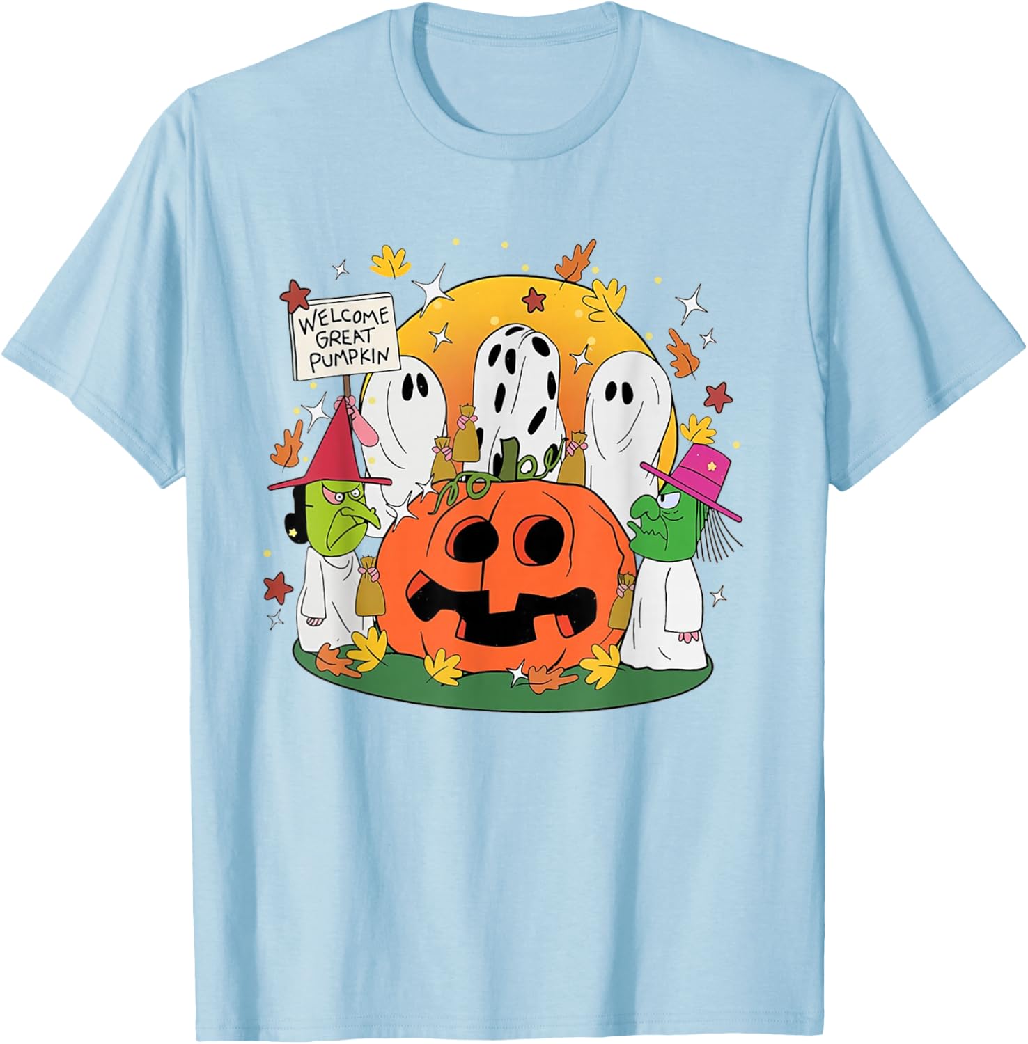 Welcome Great Pumpkin Boo Witch Pumpkin Halloween T-Shirt - T-Shirt | Light Blue
