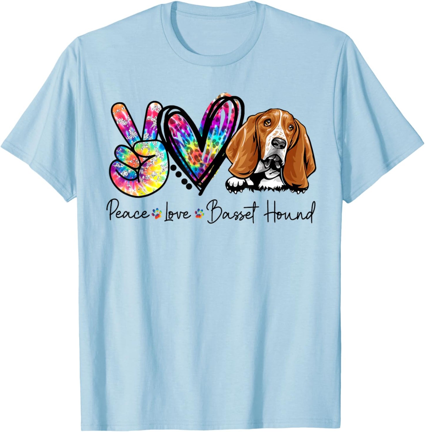 Peace Love Basset Hound Funny Tie Dye Dog Lovers Women Girls Kids T-Shirt - T-Shirt | Light Blue