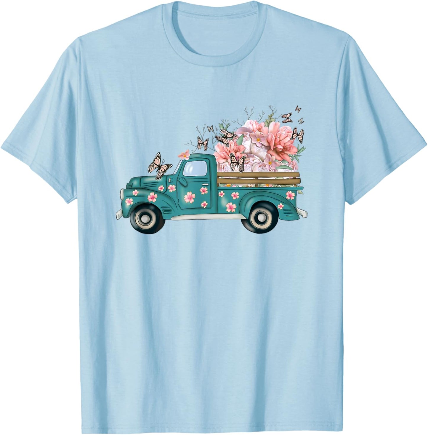 gJjV Spring Truck Cute Butterfly Floral Lover T-Shirt - T-Shirt | Light Blue