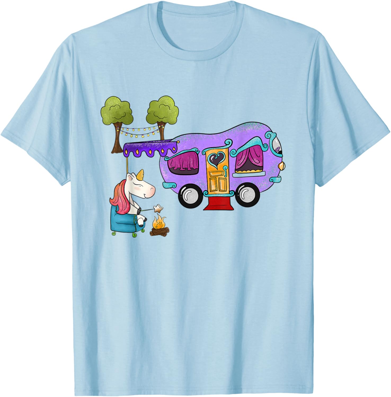 Funny Glamping Bougie Camping Unicorn T-Shirt - T-Shirt | Light Blue